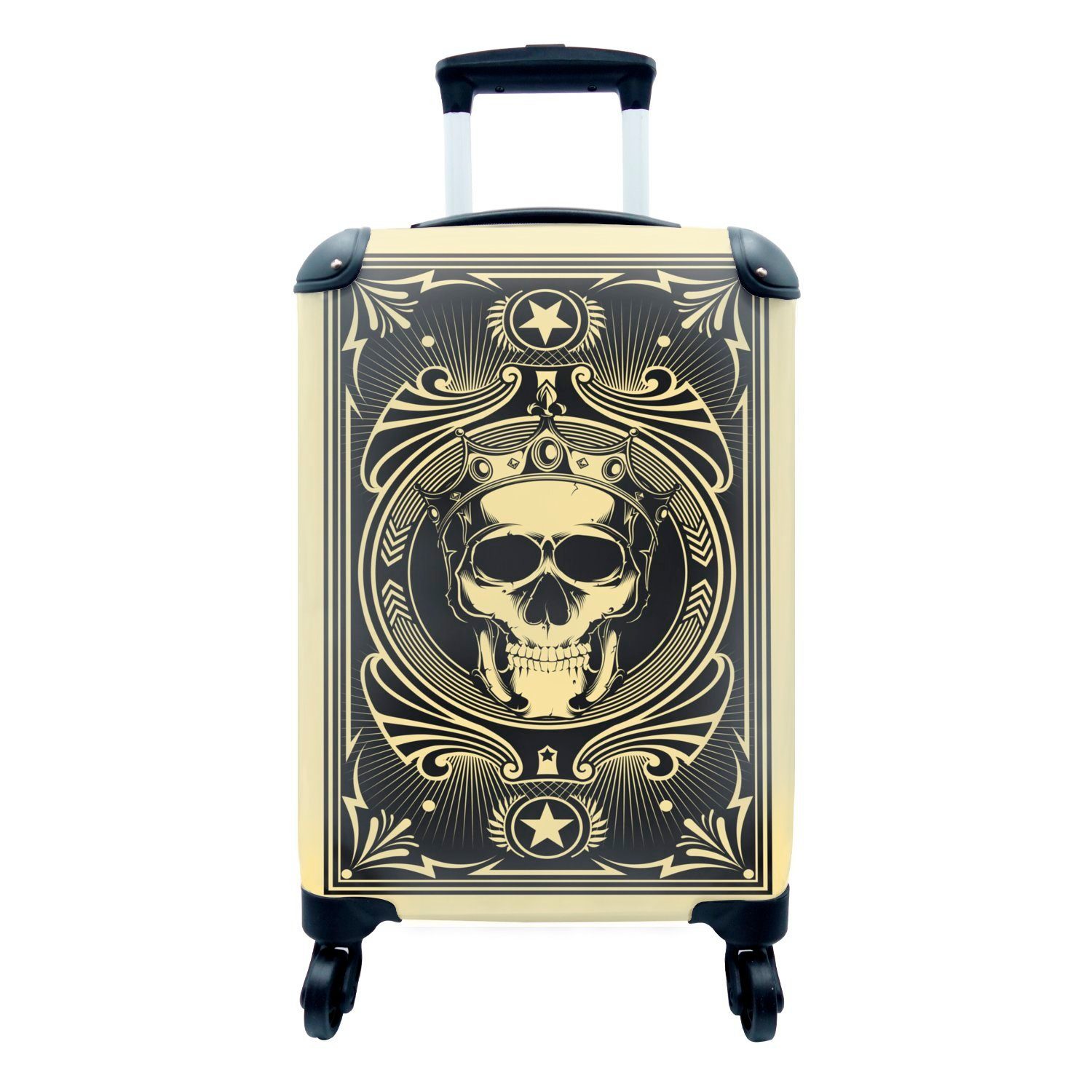 MuchoWow Handgepäckkoffer Illustration einer Spielkarte mit einem Totenkopf, 4 Rollen, Reisetasche mit rollen, Handgepäck für Ferien, Trolley, Reisekoffer