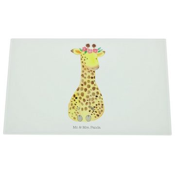 Mr. & Mrs. Panda Servierbrett Giraffe Blumenkranz - Weiß - Geschenk, Abenteurer, Wildtiere, Glassch, Premium Glas, (1-St), Rutschfeste Gummifüße
