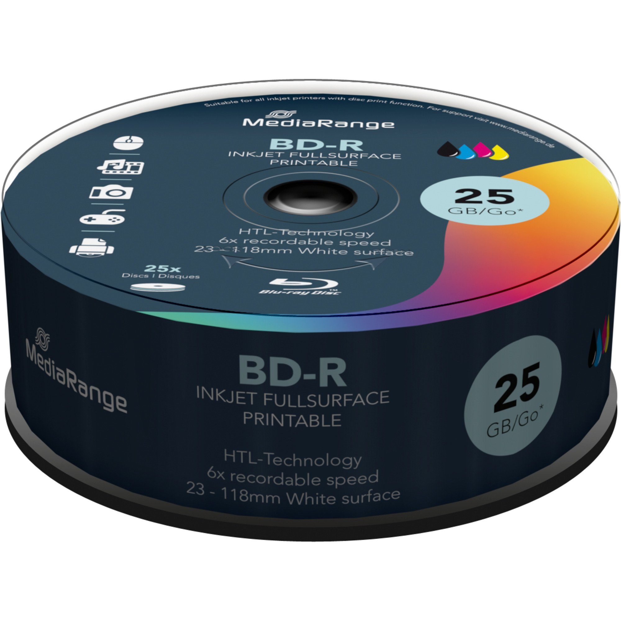 Mediarange Blu-ray-Rohling MediaRange BD-R 25 GB, Blu-ray-Rohlinge, (6-fach