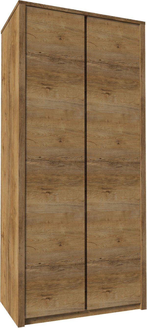 Feldmann-Wohnen Drehtürenschrank Montana (2 Türen, 5 Einlegeböden, 1 Kleiderstange, 1-St., modernes Design, grifflos) 90cm eiche lefkas grifflos