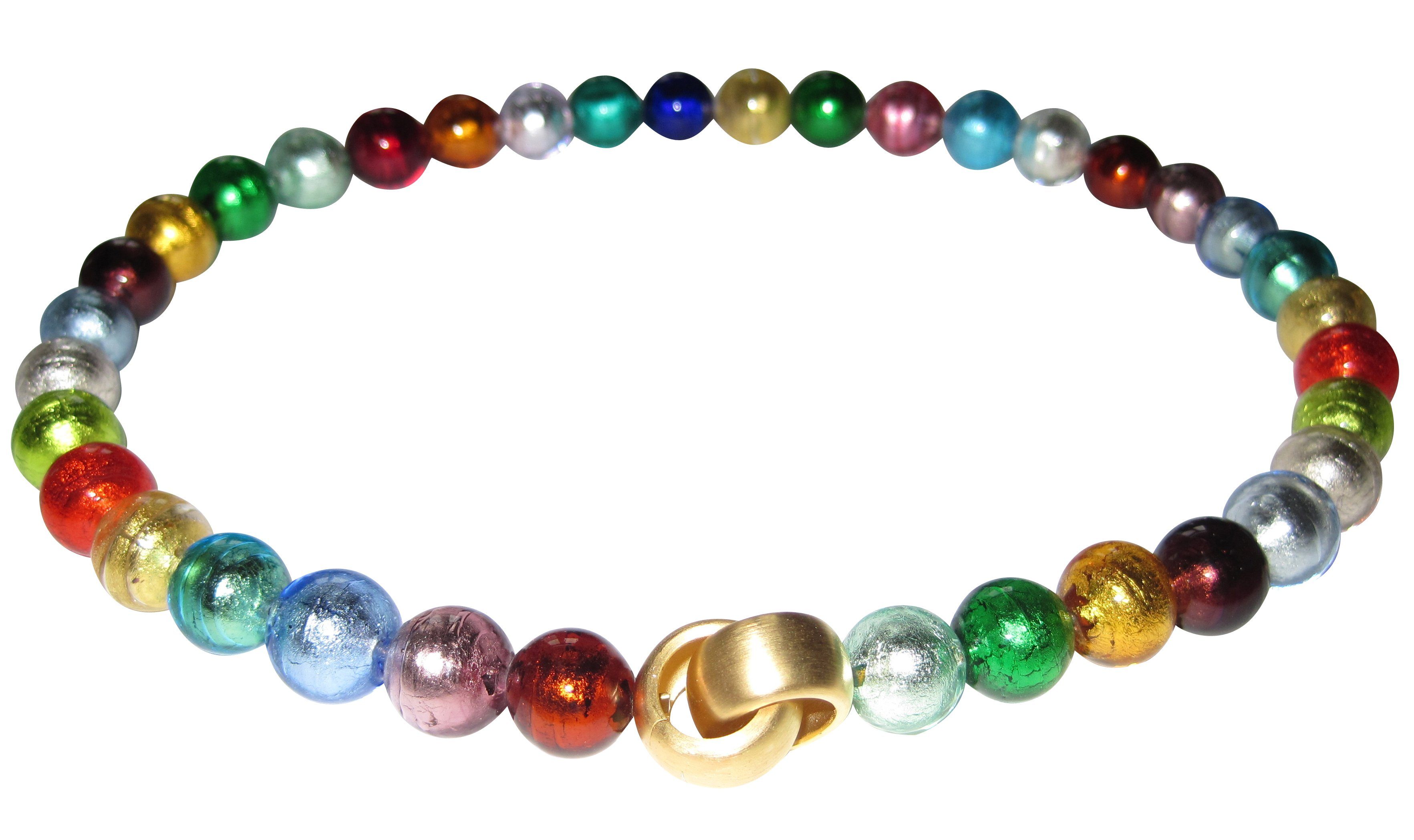 Mugello Perlenkette Murano Kette Miró auffällig bunt stylish Trend Hingucker, Muranoglas mit eingearbeitetem Blattgold, Schließe Goldschmiedearbeit