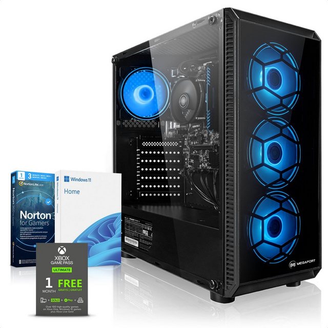Megaport Gaming-PC (AMD Ryzen 7 5700G, 8x 3.8-4.6 GHz 5700G, AMD Radeon Vega 8, 16 GB RAM, 1000 GB HDD, 500 GB SSD, Luftkühlung, Windows 11, WLAN)