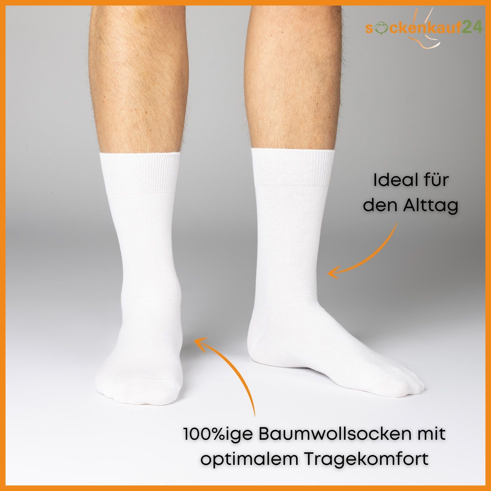 & Paar (Weiß, Naht Gummidruck 10600 - WP Herren 10 Socken ohne 35-38) Gesundheitssocken 100% sockenkauf24 ohne Damen Baumwolle und