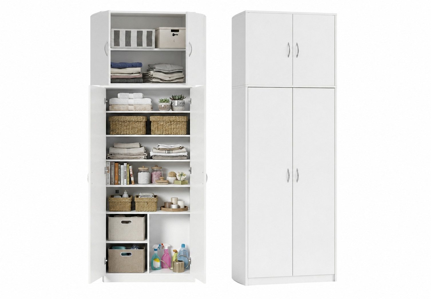 Home Collective Mehrzweckschrank Kleiderschrank Regal 74cm breit 180cm hoch Aktenschrank (mit oberer Ablage Schrank Organizer aus Holz für Schlafzimmer Flur Keller Büro) mit sechs Einlegeböden und Extra-Fach, Haushaltsschrank in weiß