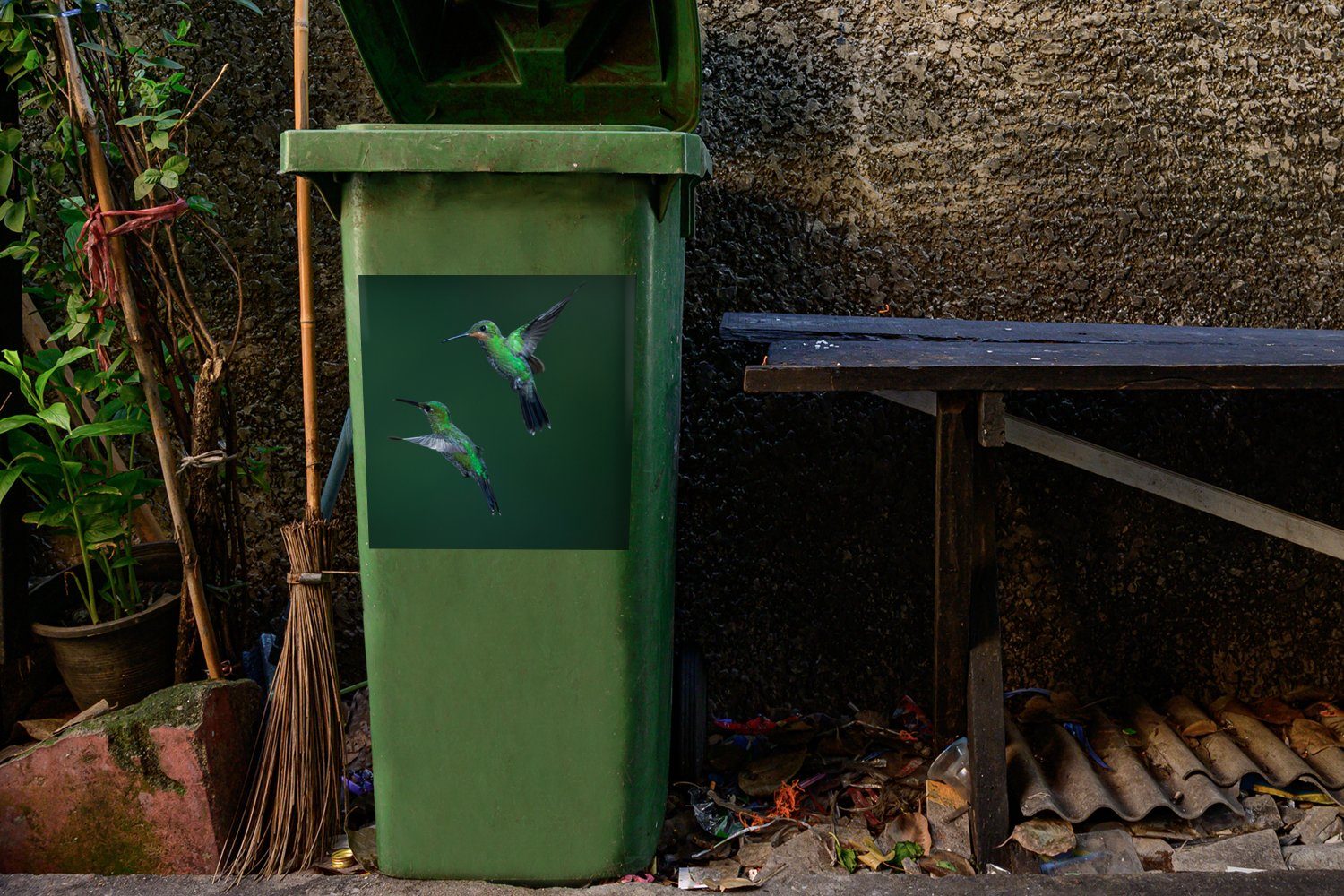 St), Sticker, (1 Vögel Kolibri - Mülleimer-aufkleber, Wandsticker MuchoWow Grün Container, Mülltonne, - Abfalbehälter
