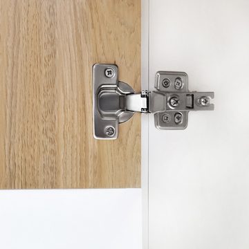 IDEASY Vorratsschrank Sideboard mit Türen und Schubladen, Türen in Weiß und Holzstruktur, 120 x 40 x 80 cm, 2 Türen und 3 Schubladen