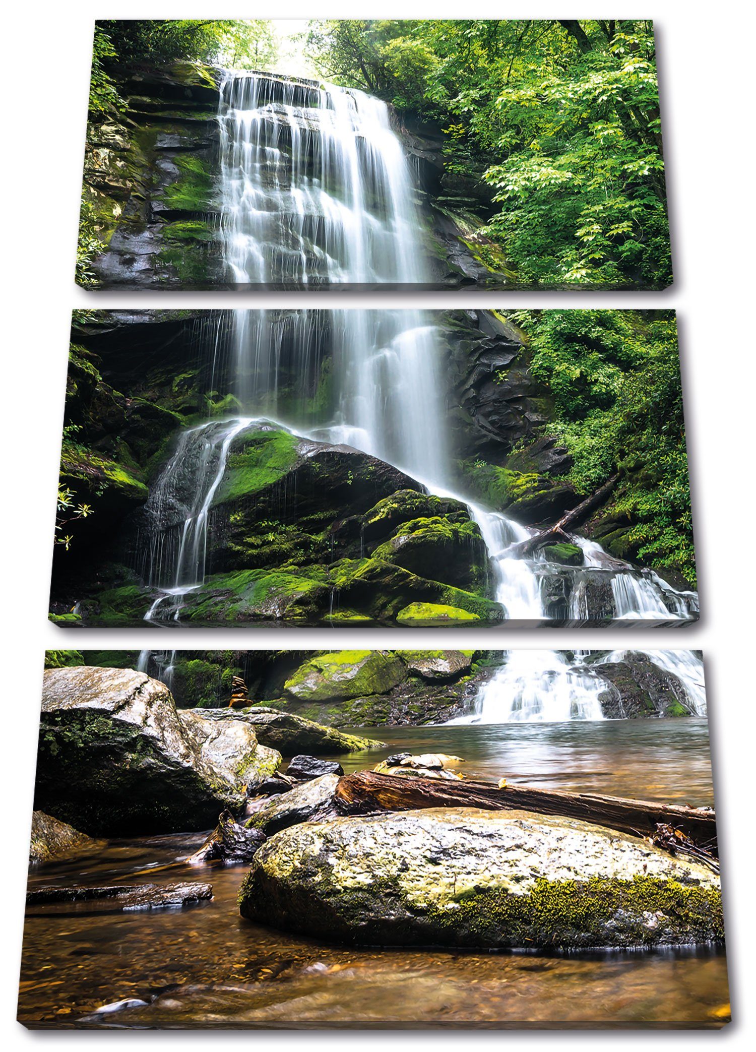 Pixxprint Leinwandbild Wasserfall, Wasserfall 3Teiler (120x80cm) (1 St), Leinwandbild fertig bespannt, inkl. Zackenaufhänger | Leinwandbilder