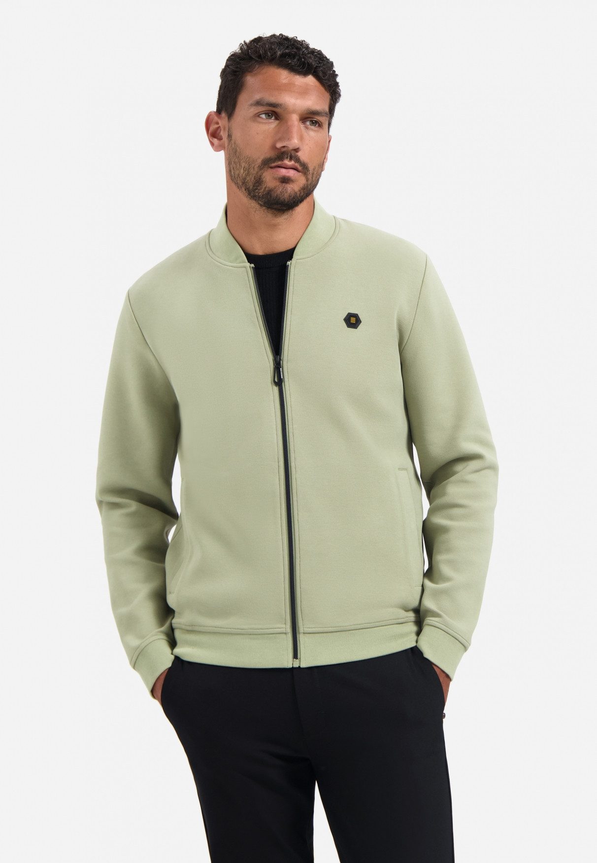 NO EXCESS Sweatshirt Sweater Full Zipper Pique Bomber, Light Moss