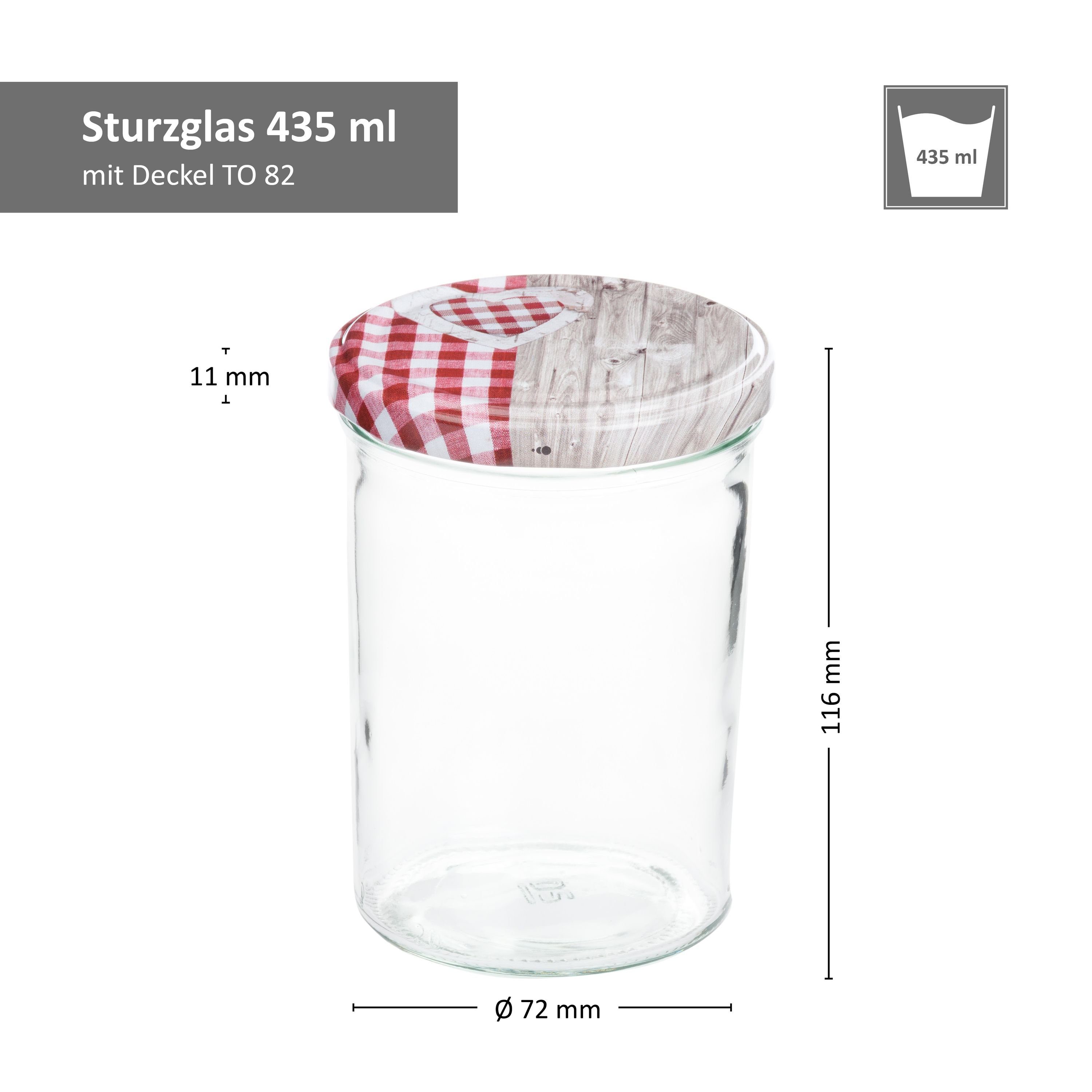 MamboCat Einmachglas 6er Set Sturzglas Rezeptheft, Holz To incl. rot 82 Deckel ml 435 Herz Glas