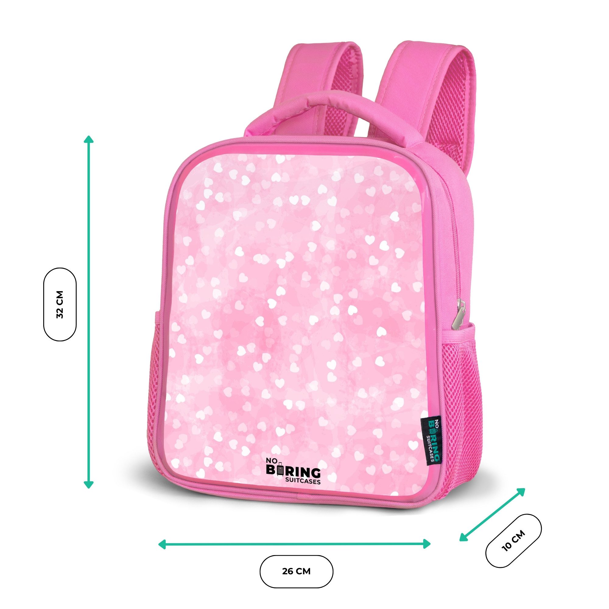 NoBoringSuitcases.com© Rucksack Rosa - Rosa Glitzerherzen, Kinderrucksack, Schulrucksack, Freizeitrucksack, Mädchen, Kindergarten