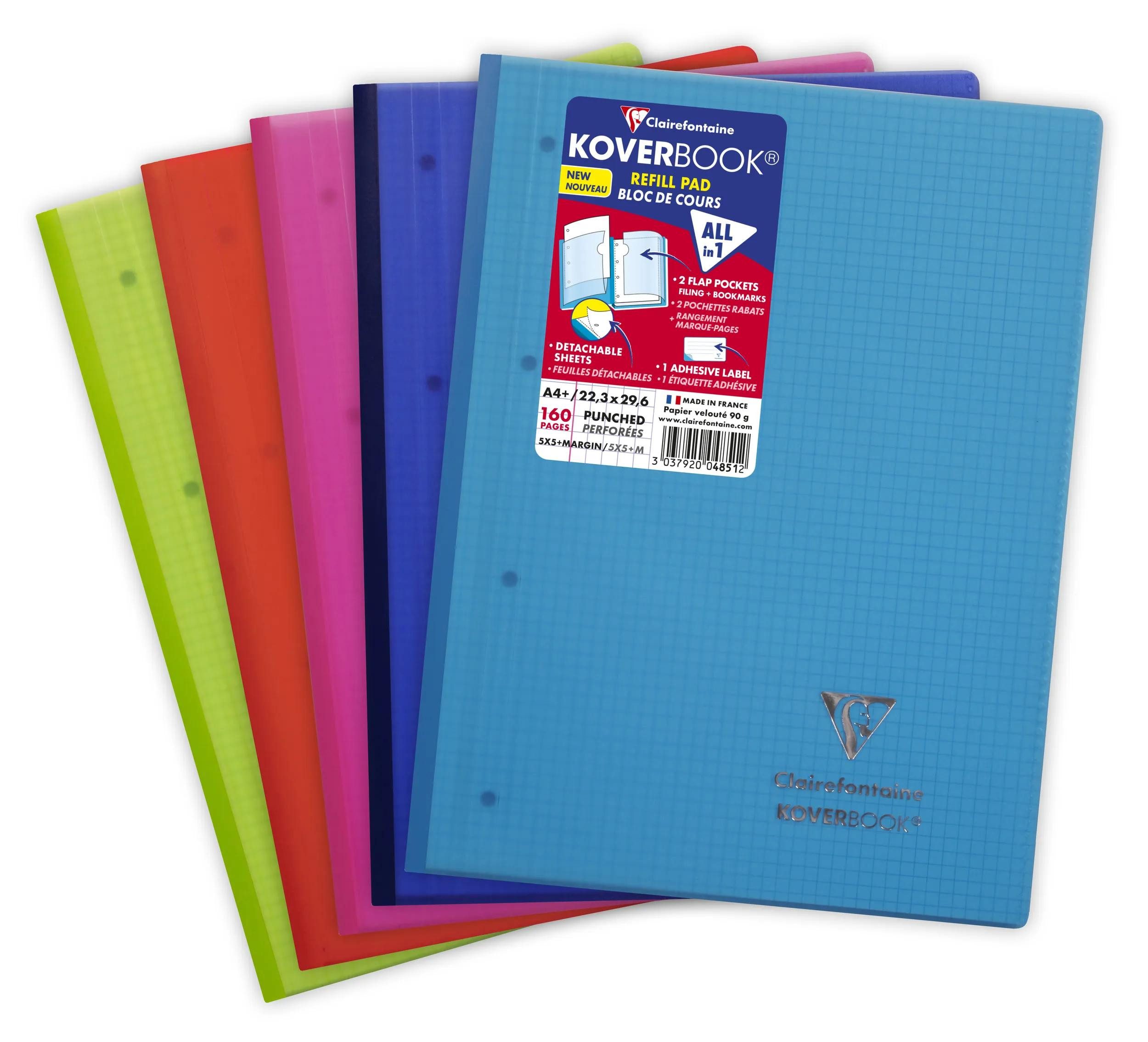 CLAIREFONTAINE Notizheft 5x Koverbook Kursblock A4+ 80 Blatt - Sortiert 4851C