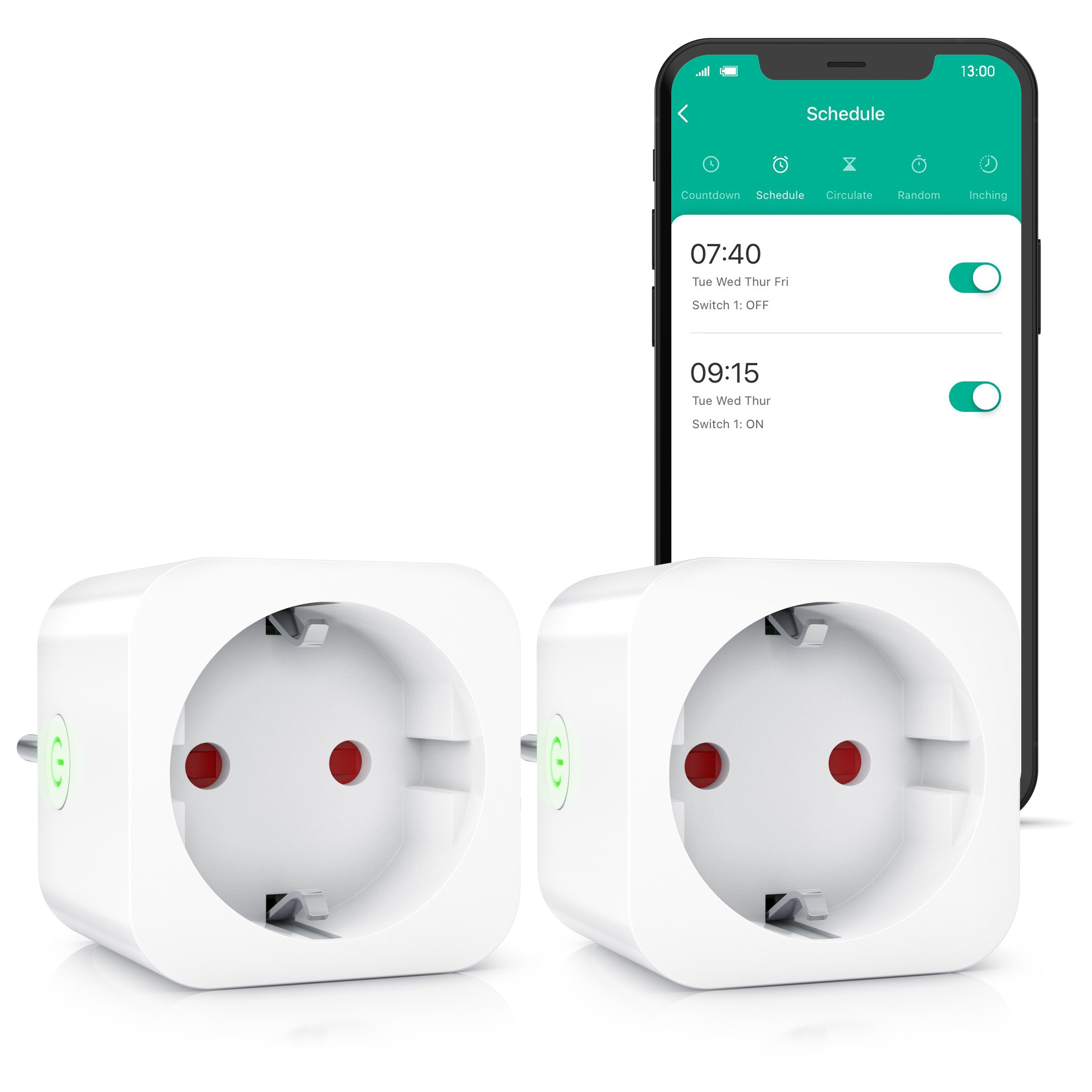 BEARWARE WLAN-Steckdose 2,4 Ghz WiFi Fernsteuerung per Smart life App, Sprachsteuerung, Spar-Set, 2-St., 2er Set, Countdown Timer, Ein und Ausschalttimer, Intervallmodus, Zeitschaltuhr