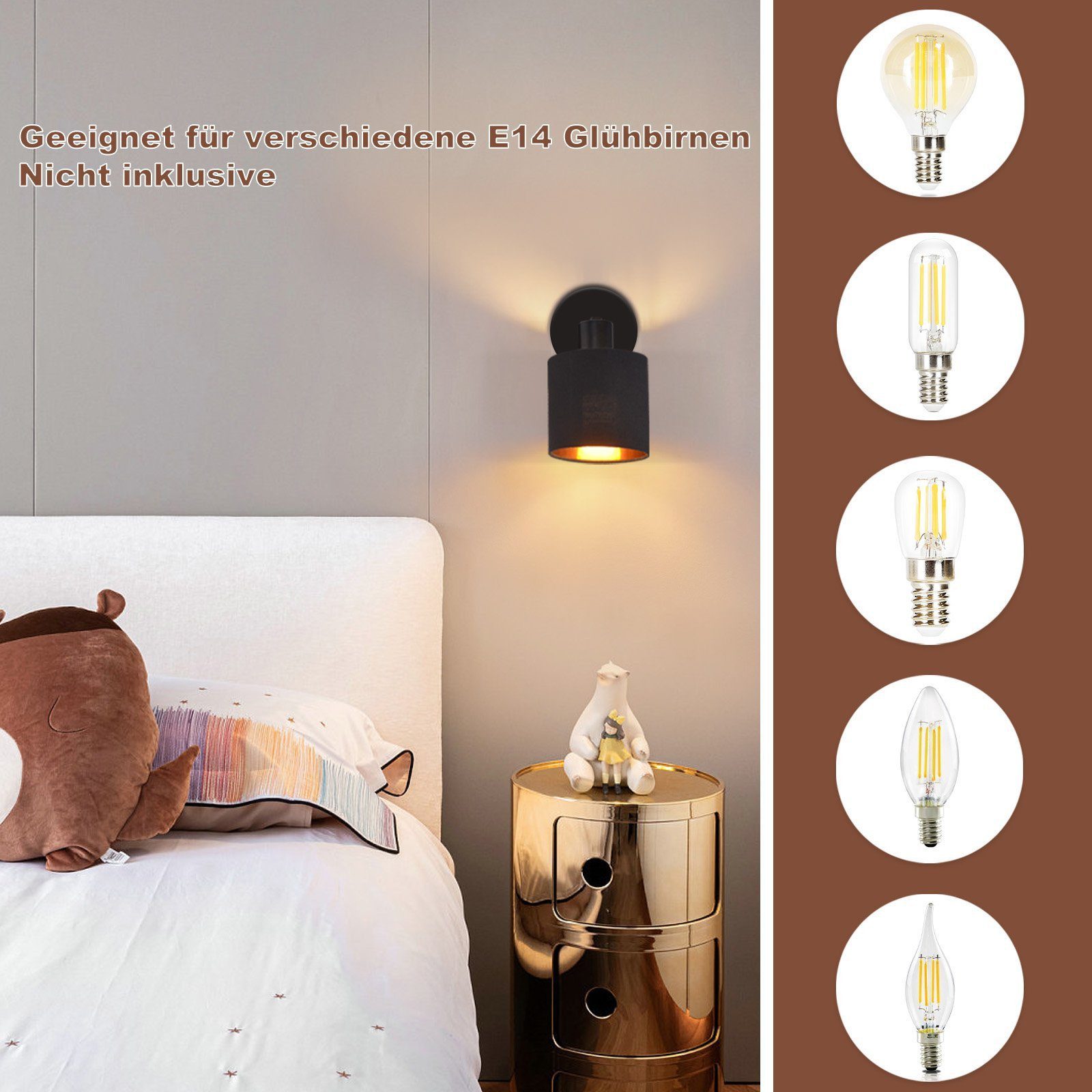 Nettlife Wandstrahler Schwarz Vintage Deckenspot E14 Wandstrahler, Schwenkb günstig online kaufen