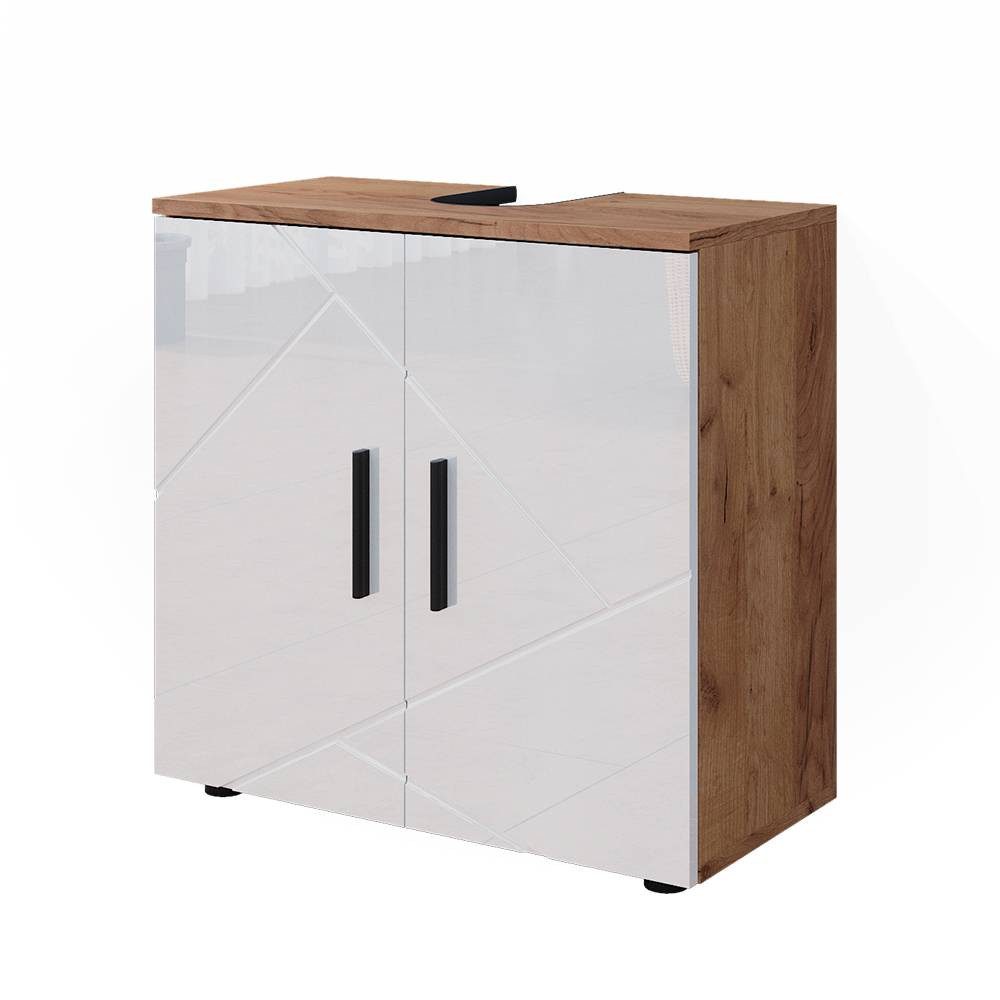 Vicco Waschbeckenunterschrank Irma, Eiche/Weiß Hochglanz, 60 x 59 cm