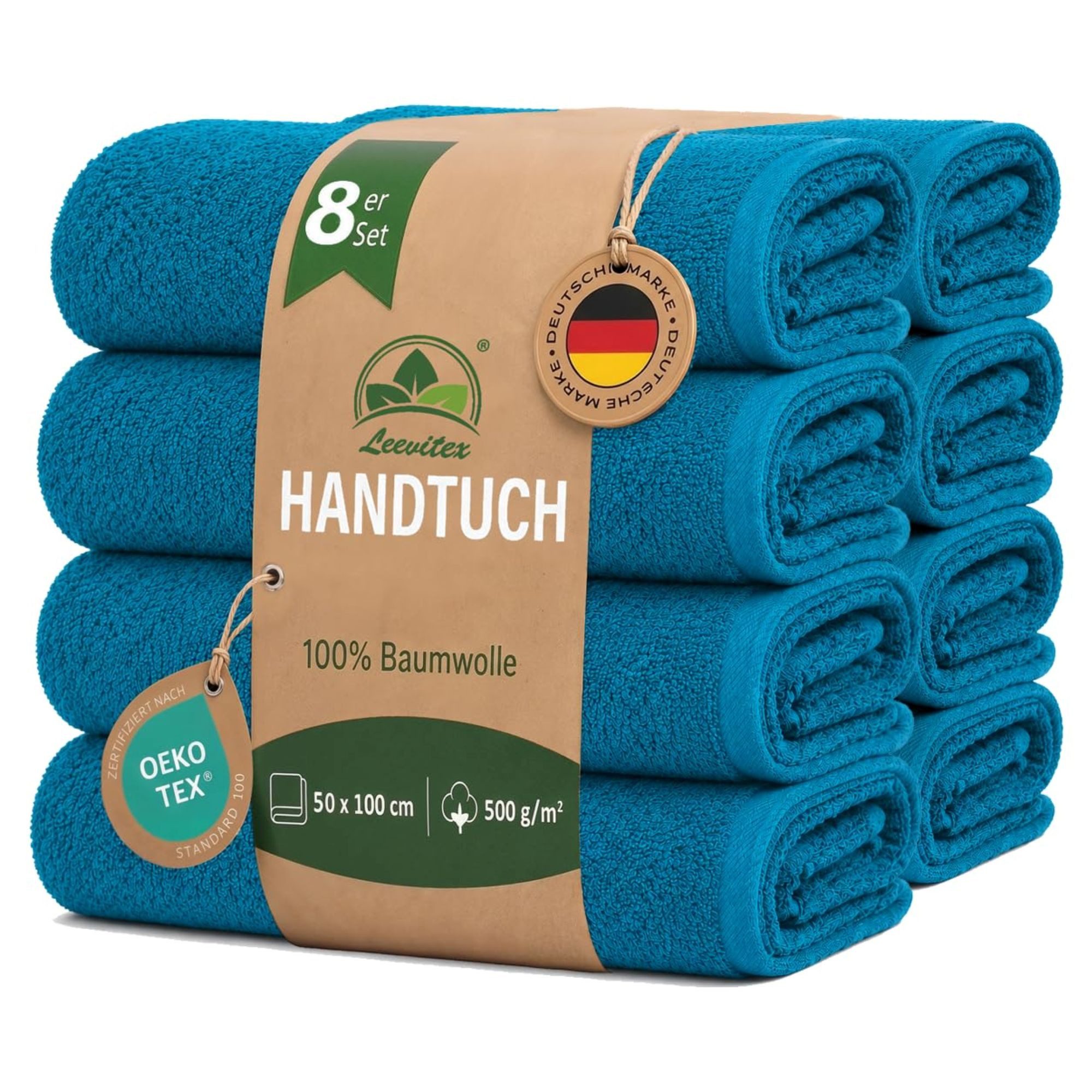 leevitex® Handtücher 8er-Set, 50 × 100 cm, aus 100% Baumwolle, Petrol, Frottee (Set, 8-St), OEKO-TEX® STANDARD 100 zertifiziert und hochwertig verarbeitet