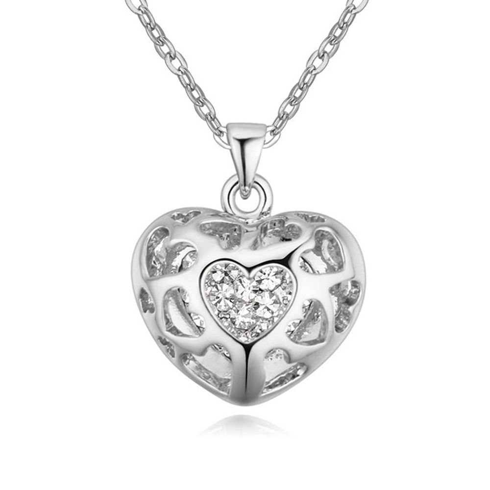 Herz Halskette BUNGSA Ketten-Set Silber Damen Messing (1-tlg), Kette aus für Necklace funkelndes