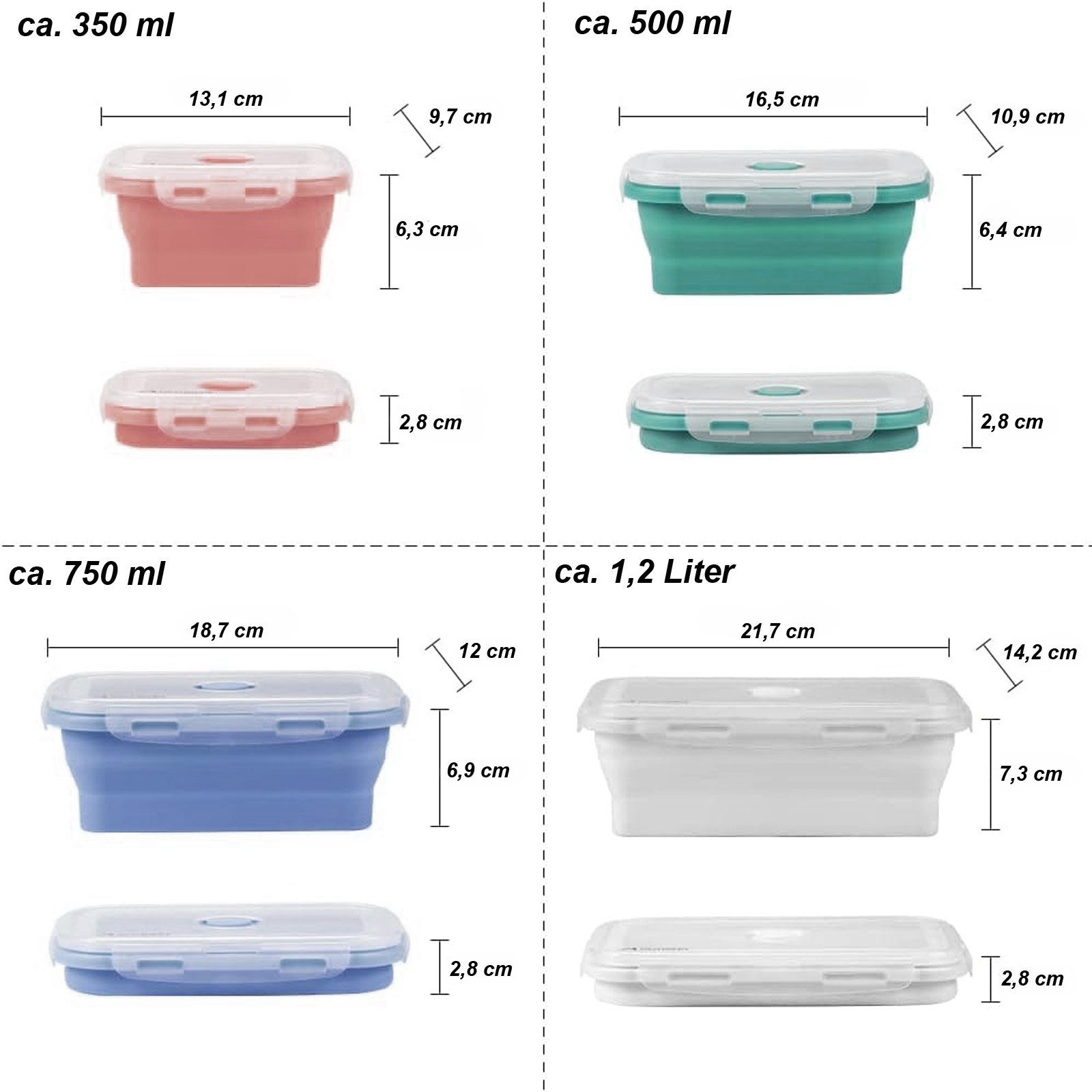 HAC24 Vorratsdose 8er Set Lunchbox Vorratsbehälter Frischhaltedosen, Silikon, faltbar mit Deckel BPA frei