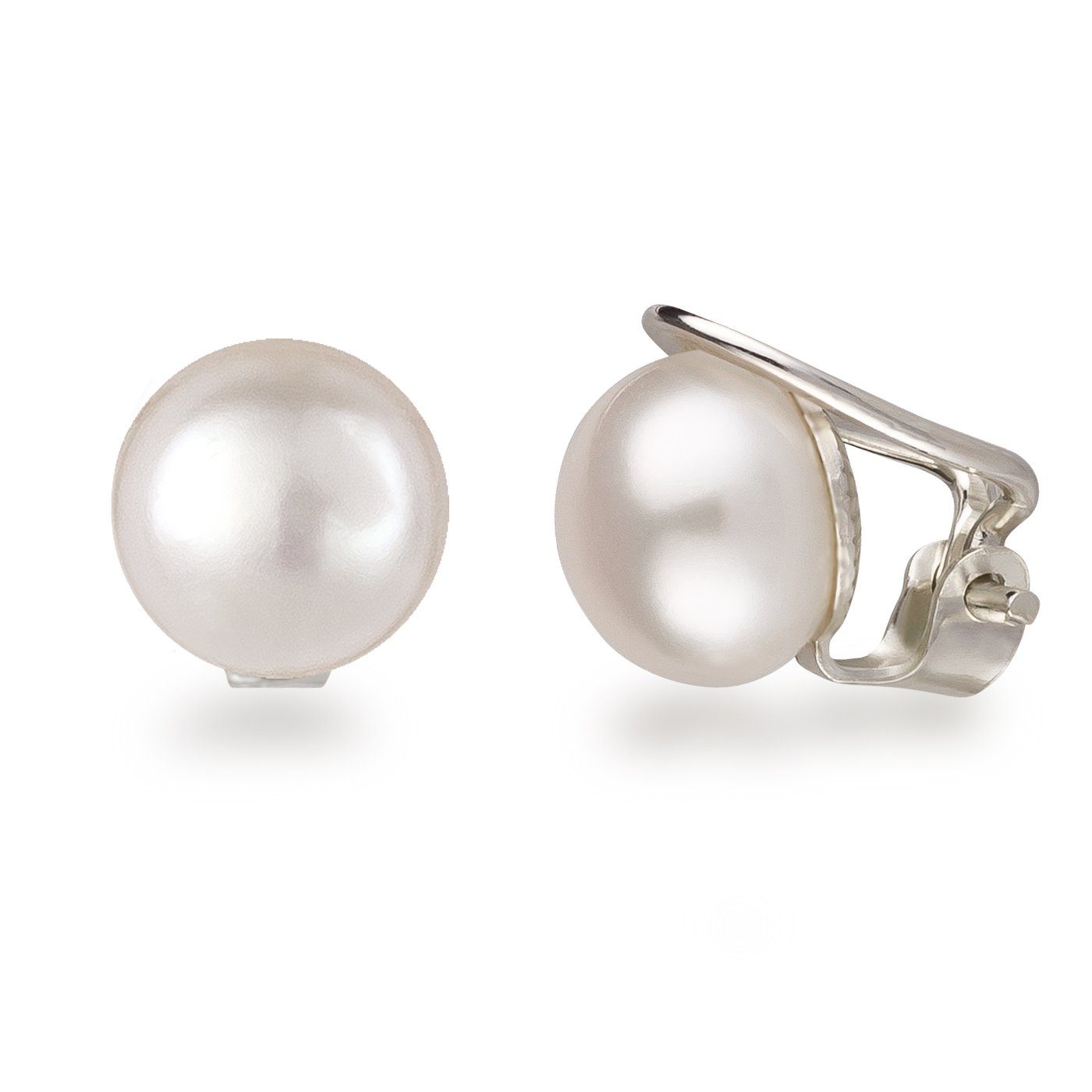 Schöner-SD Paar Ohrclips 925 Silber Clips mit Süßwasser-Zuchtperle Perlenohrclips (inkl. Schmuckbox), Made in Germany