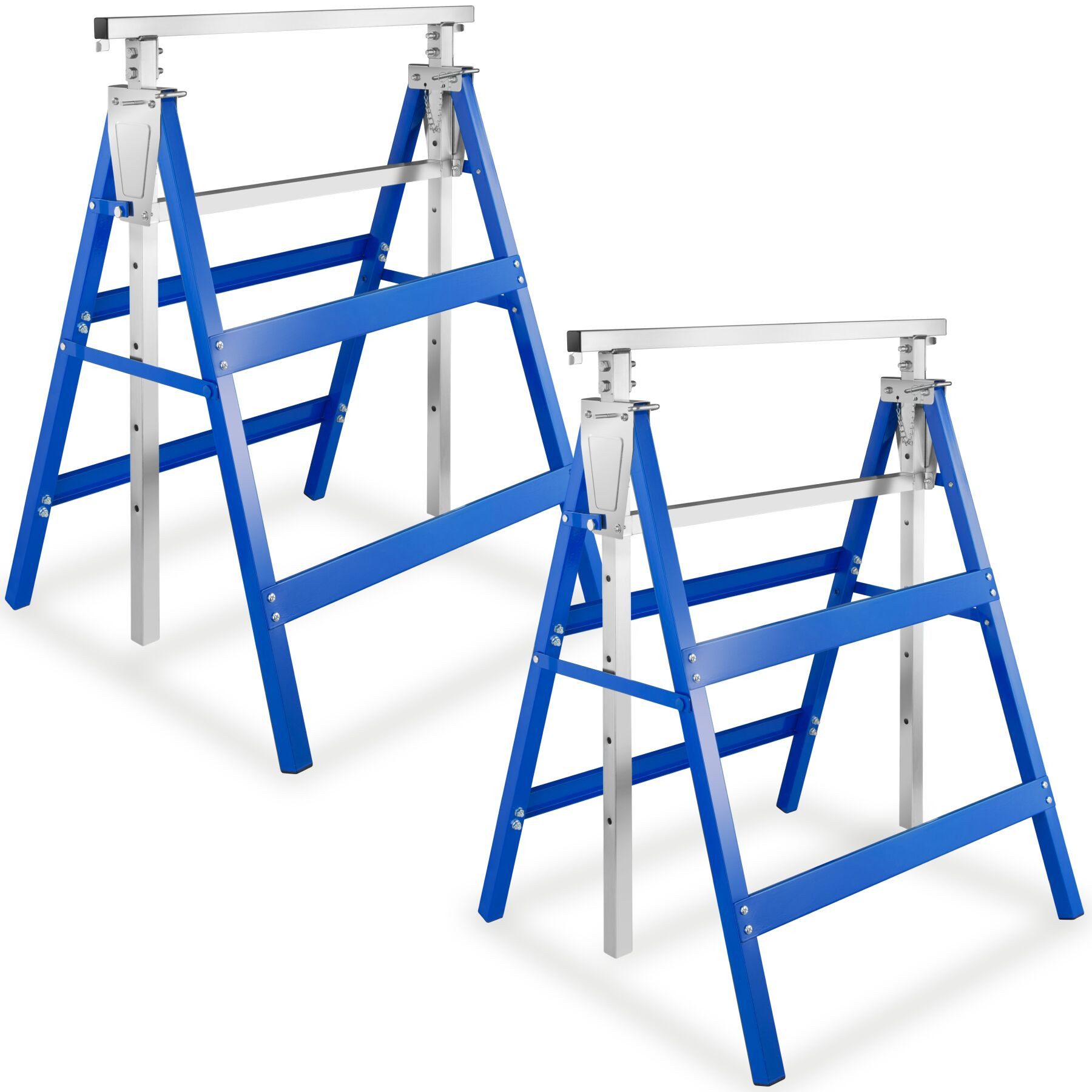 tectake Klappbock 2er-Set Sägebock, aus Stahl-Vierkantrohr, standfest und klappbar, (Unterstellbock, in blau), 7-fach höhenverstellbar 79,5 - 130 cm, Belastbarkeit pro Bock 220 kg