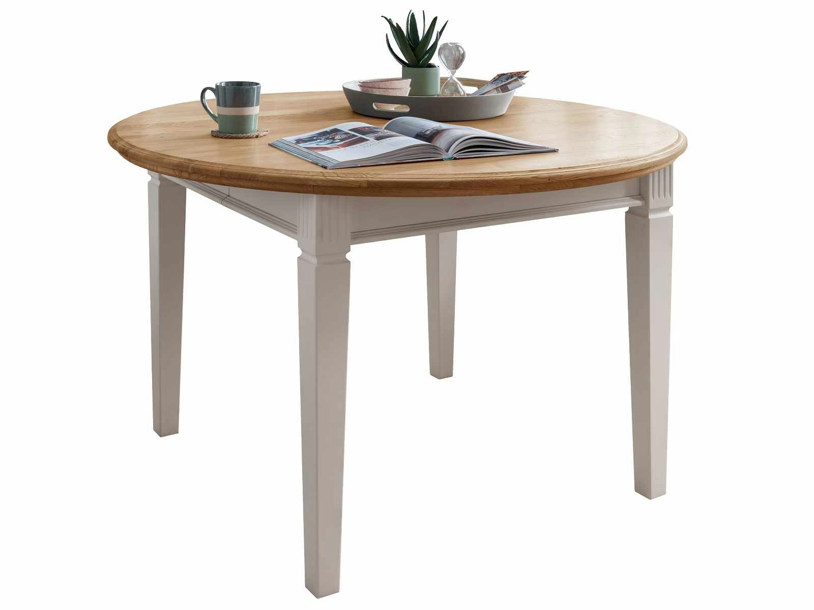 Casamia Esstisch Esstisch Esszimmer Tisch Monza rund 120cm ausziehbar Massivholz weiß