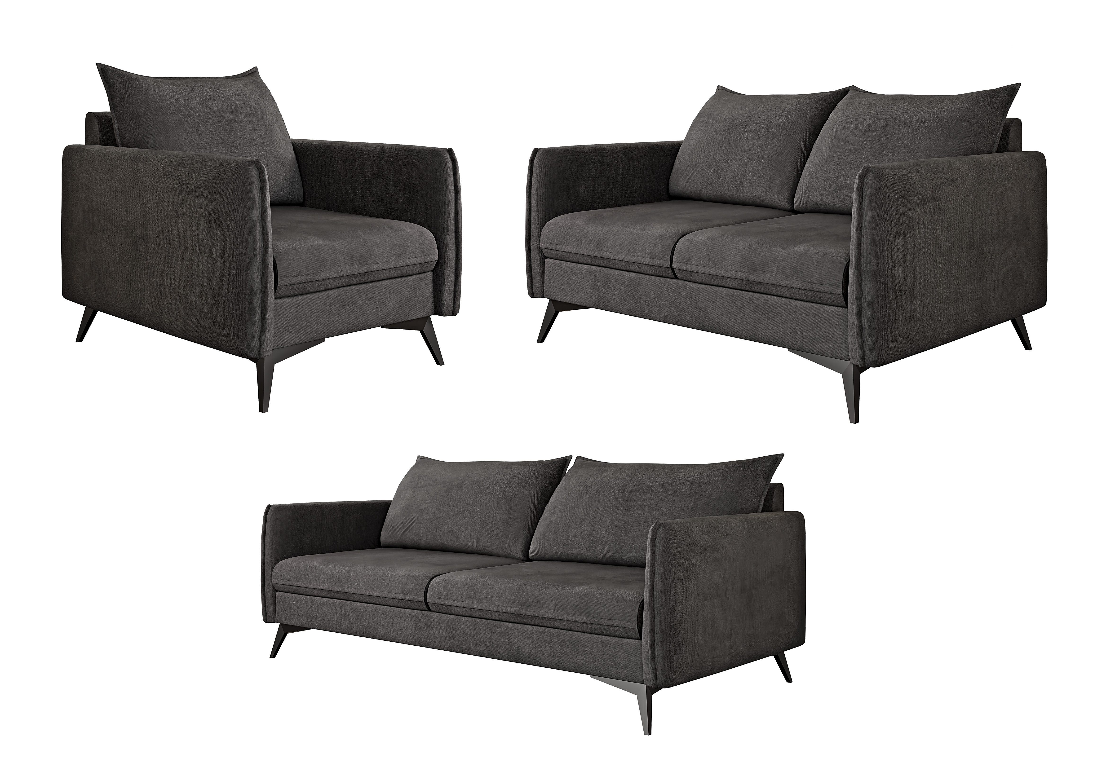 S-Style Möbel Polstergarnitur 3+2+1 Azalea mit Schwarz Metall Füßen aus Lux günstig online kaufen
