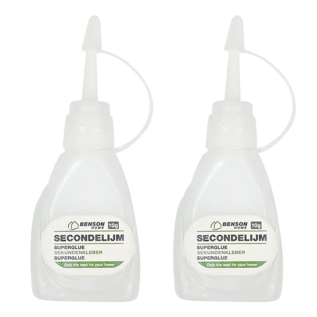 BENSON Sekundenkleber 2x 10g Sekundenkleber Superkleber Dünnflüssig Schnell Wasserfest Power, (2-tlg), Extra stark, dünnflüssig, wasserfest, lösungsmittelfrei