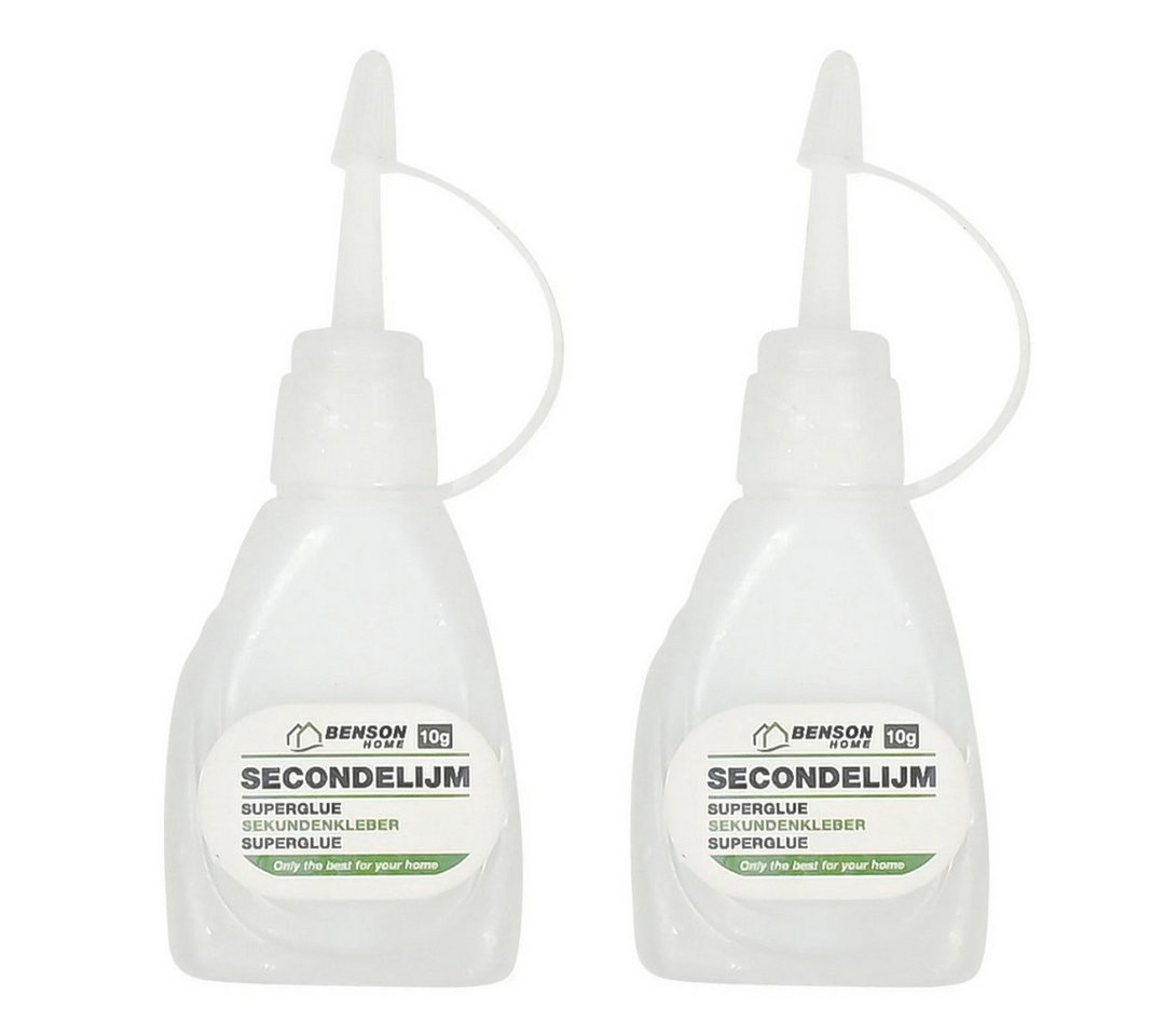 BENSON Sekundenkleber 2x 10g Sekundenkleber Superkleber Dünnflüssig Schnell Wasserfest Power, (2-tlg), Extra stark, dünnflüssig, wasserfest, lösungsmittelfrei