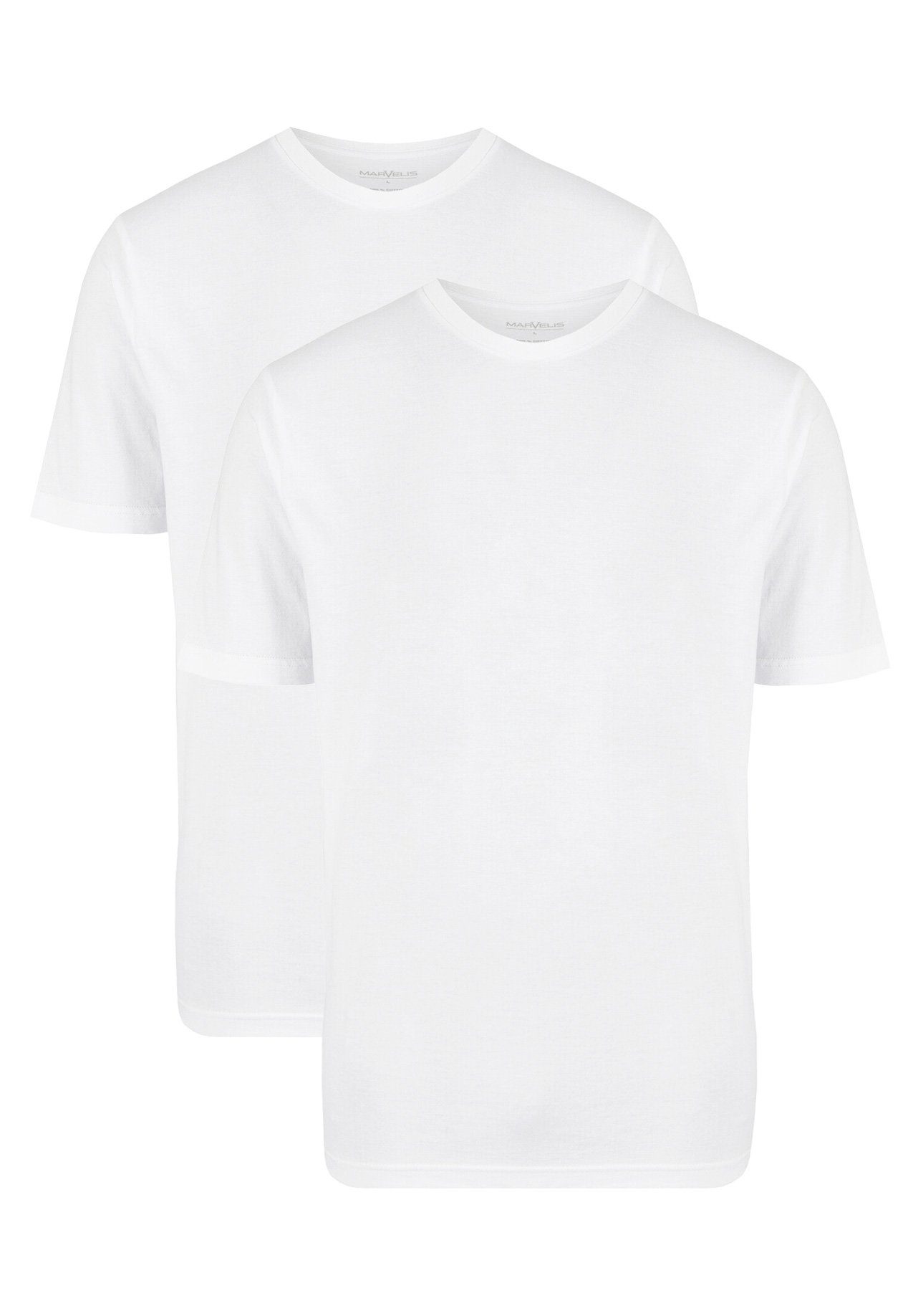 MARVELIS T-Shirt - Rundhals Rundhalsshirt Ideal - Modern zum weiß Fit Unterziehen Doppelpack
