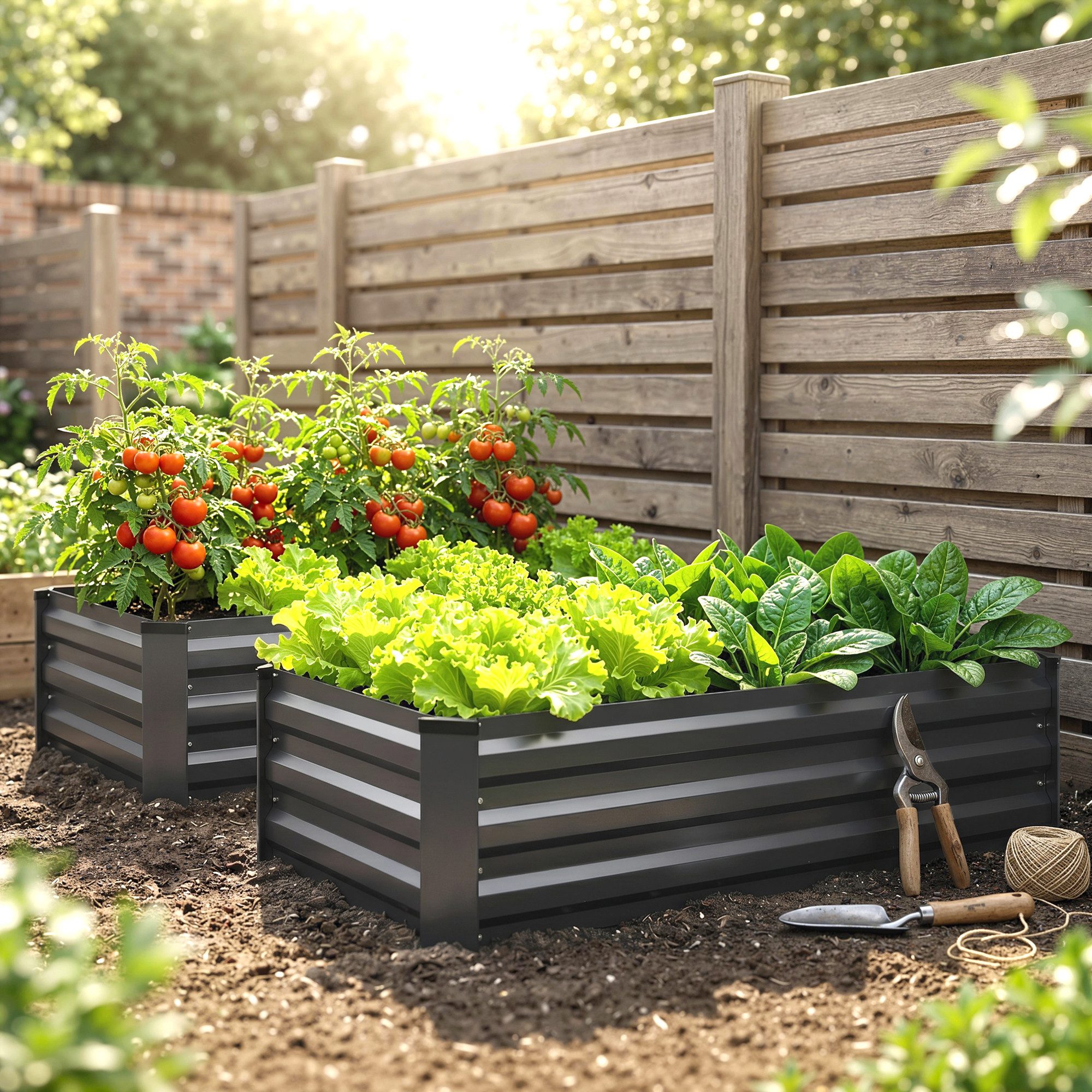 Outsunny Hochbeet 2er-Set, Pflanzkasten, Blumenkasten, rostfrei (Pflanzkübel, 2 St., Blumenkübel), für Terrasse, Balkon, verzinkter Stahl, Dunkelgrau, 100 x 60 x 30 cm