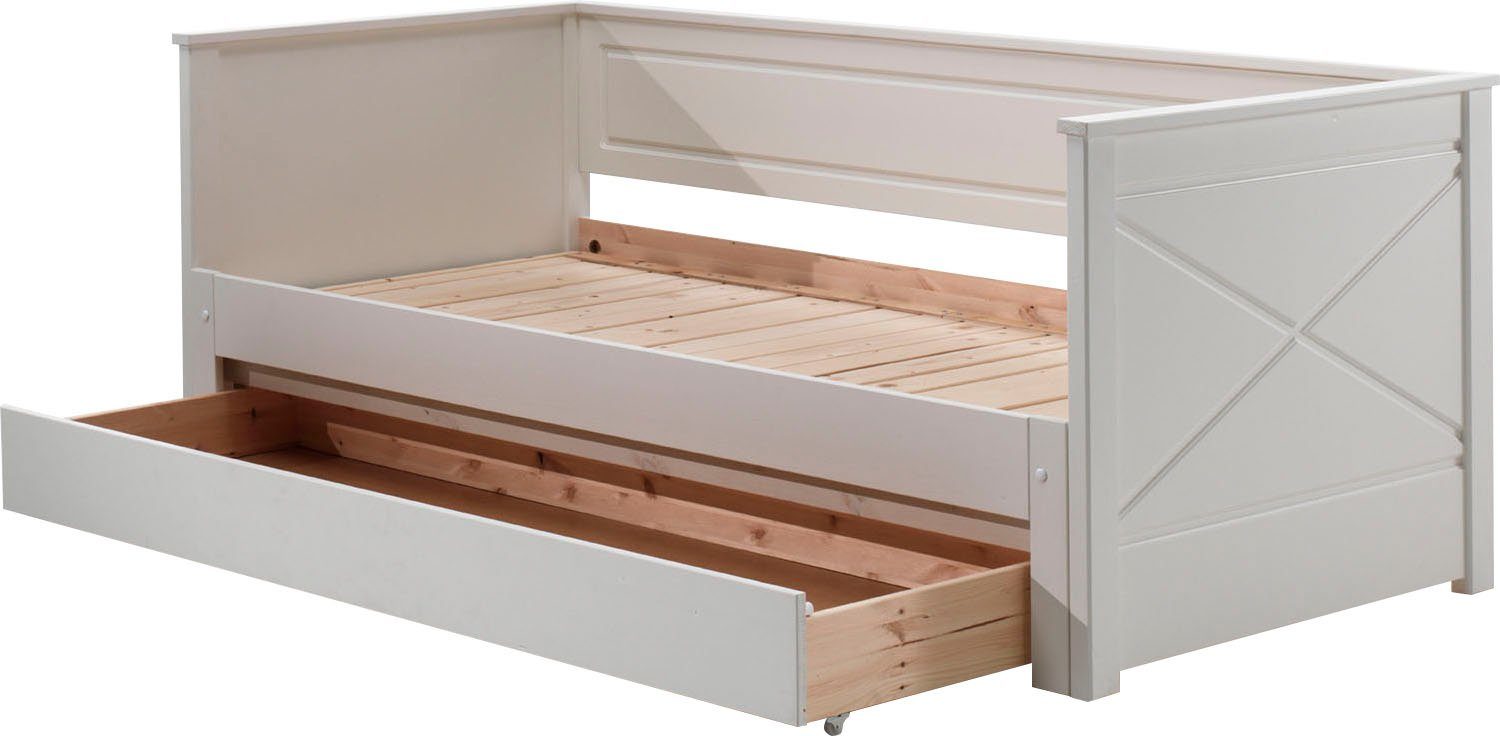 Vipack Bett Vipack Pino (Made in Europe), Kojenbett LF 90x200 cm, ausziehen auf 180x200 cm, Ausf. Weiß lackiert