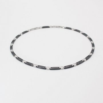 ELLAWIL Collier Gliederhalskette Edelstahl- Keramikkette Halskette Damenkette Kette (aus schwarzer Keramik mit silberfarbenen Edelstahl, Kettenlänge 49,5 cm, Breite 6 mm), inklusive Geschenkschachtel