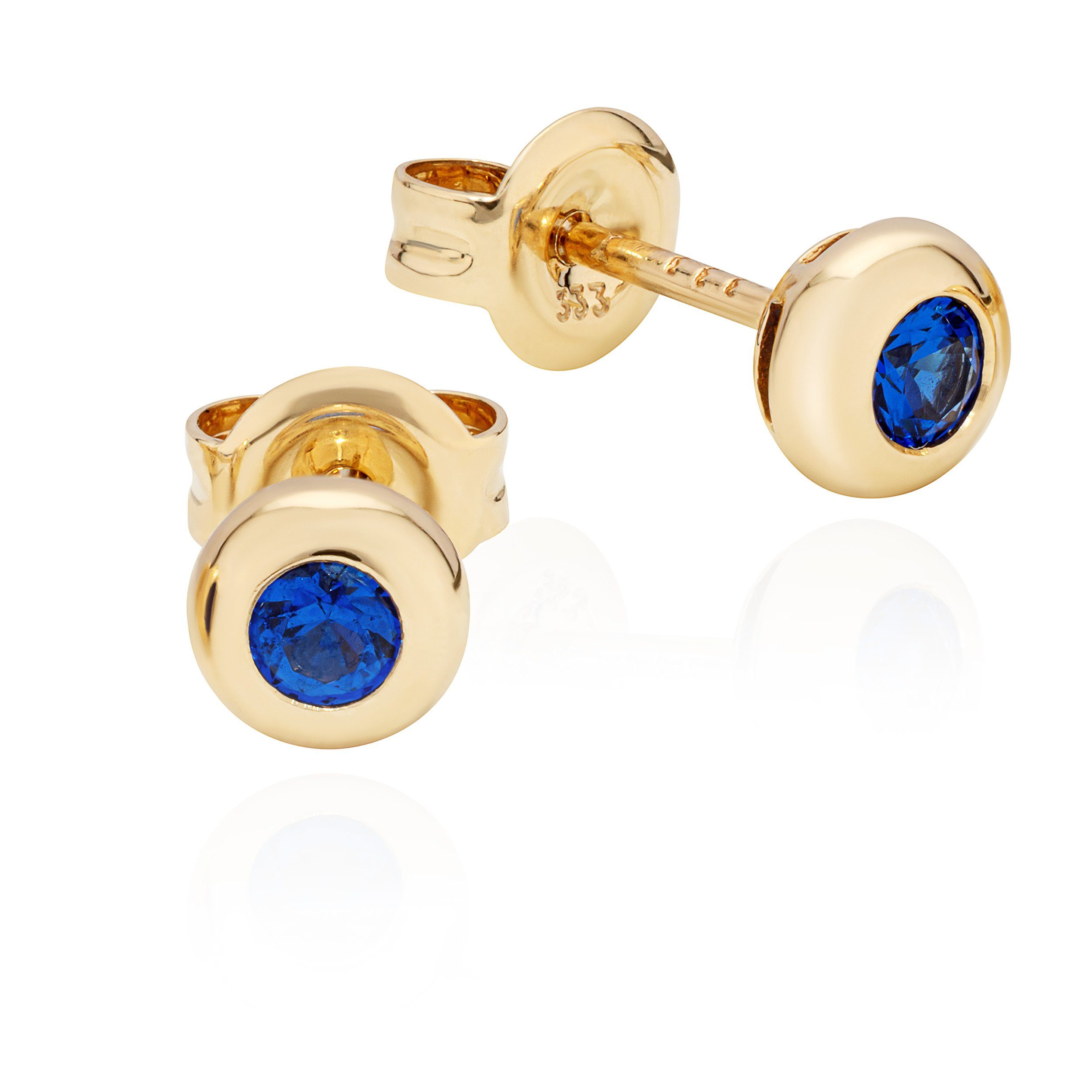 NKlaus Paar Ohrstecker Paar Ohrstecker 5mm rund 333 Gelb Gold glanz Zirkonia blau Damen Ohrri