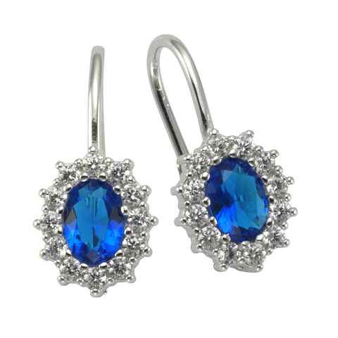Zeeme Paar Ohrhänger Silber 925 rhodiniert Glasstein blau & weiß