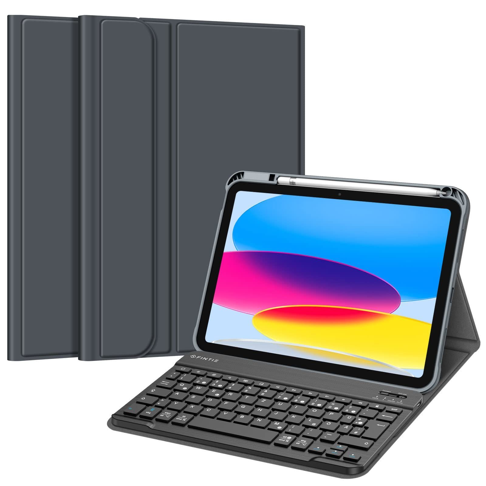 Fintie für iPad 11. Generation 11" 2025(A16), iPad 10. Generation 2022 10.9" Apple-Tastatur (Case mit Pencil Halter, magnetisch Abnehmbarer Tastatur(QWERTZ Layout)