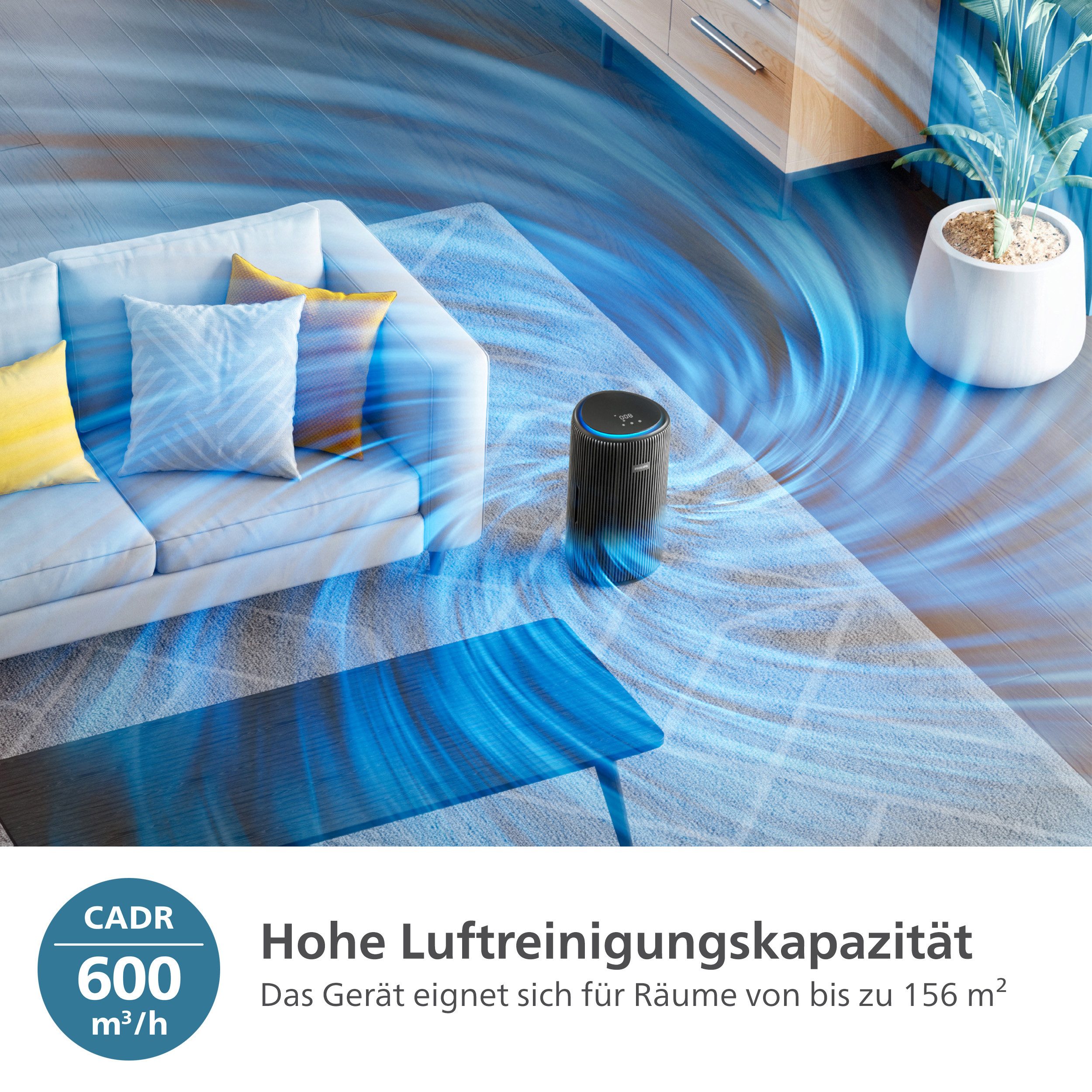 Philips Luftreiniger AC4221/11 PureProtect Pro 4200 Series, Luftreinigungsrate 600 m³/h, für 156 m² Räume, 4-Schichten-HEPA-Filtersystem, leise