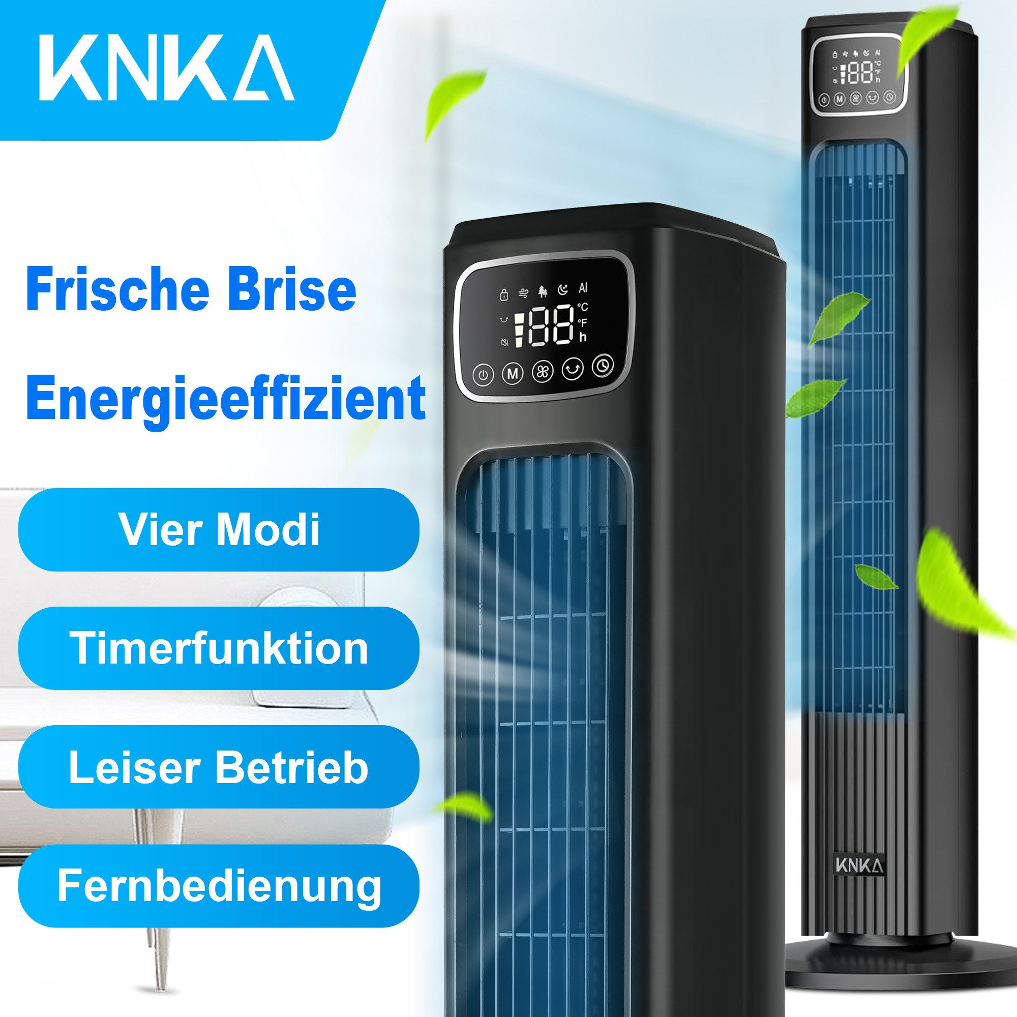 KNKA Standventilator, Ventilator mit Fernbedienung, Turmventilator Leise,Timer, Kühlung