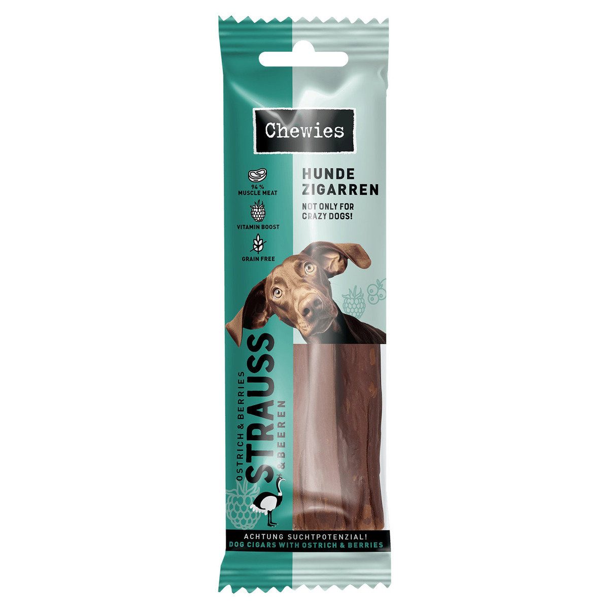 Chewies Hundezigarren Strauß + Beeren 75 g, für: Hund
