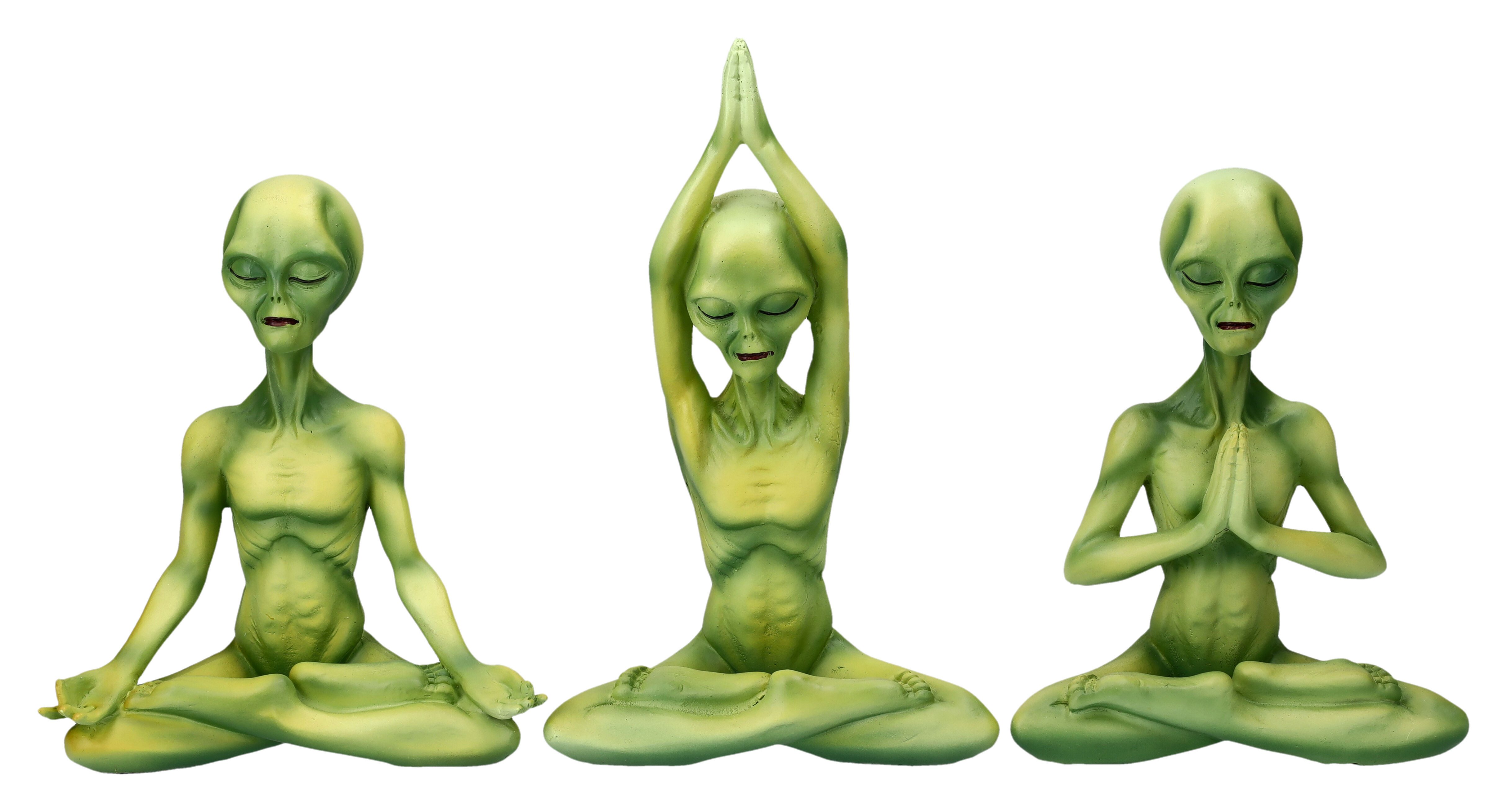 Figuren Shop GmbH Fantasy-Figur Alien Figuren beim Yoga 3er Set - Fantasy Dekoration Dekofigur