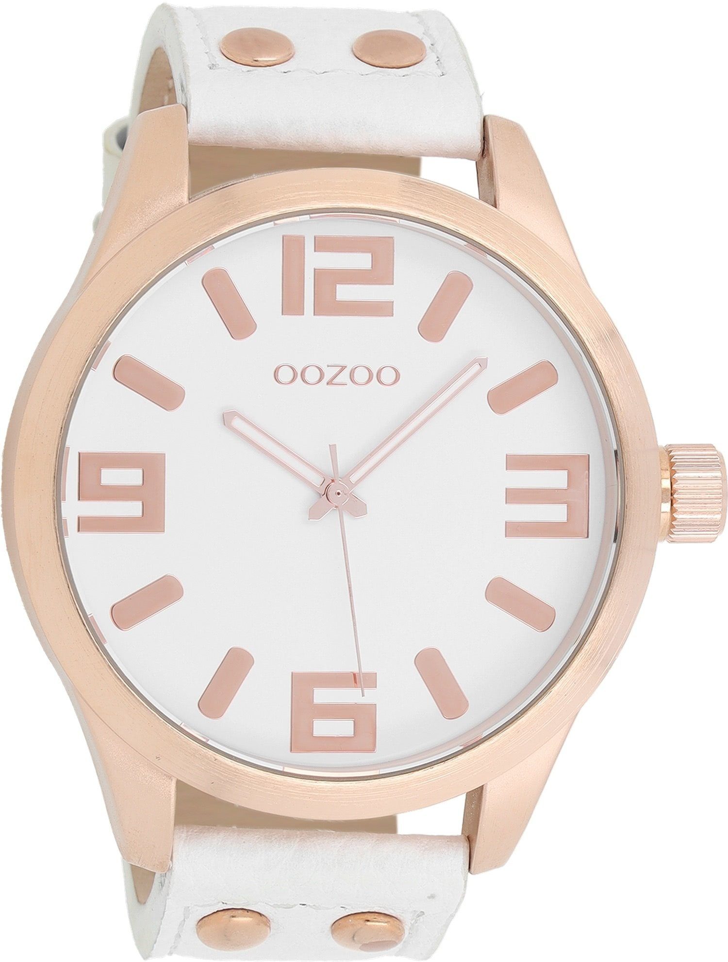 OOZOO Quarzuhr Oozoo Damen Armbanduhr Timepieces Analog, Damenuhr rund,  extra groß (ca. 51mm) Lederarmband, Fashion-Style, Hochwertiges Miyota  Quarzlaufwerk. Batterietyp 377 (SR626SW)