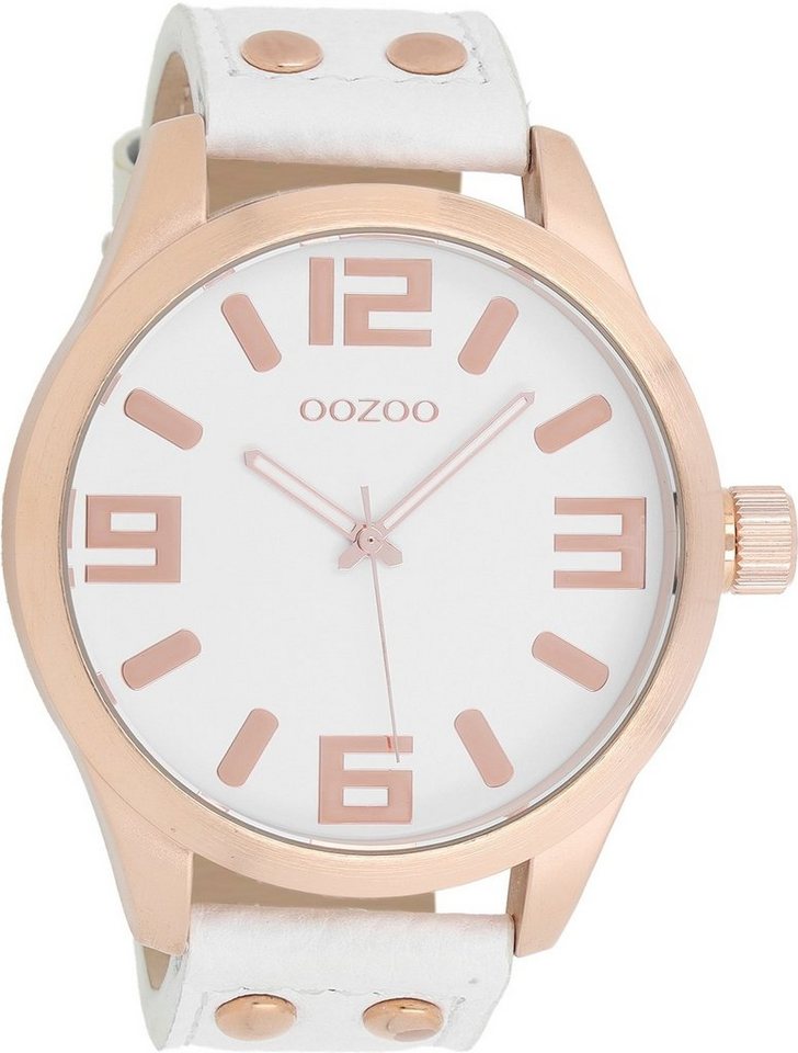 OOZOO Quarzuhr Oozoo Damen Armbanduhr Timepieces Analog, Damenuhr rund,  extra groß (ca. 51mm) Lederarmband, Fashion-Style, Hochwertiges Miyota  Quarzlaufwerk. Batterietyp 377 (SR626SW)