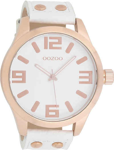 OOZOO Quarzuhr Oozoo Damen Armbanduhr Timepieces Analog, Damenuhr rund, extra groß (ca. 51mm) Lederarmband, Fashion-Style