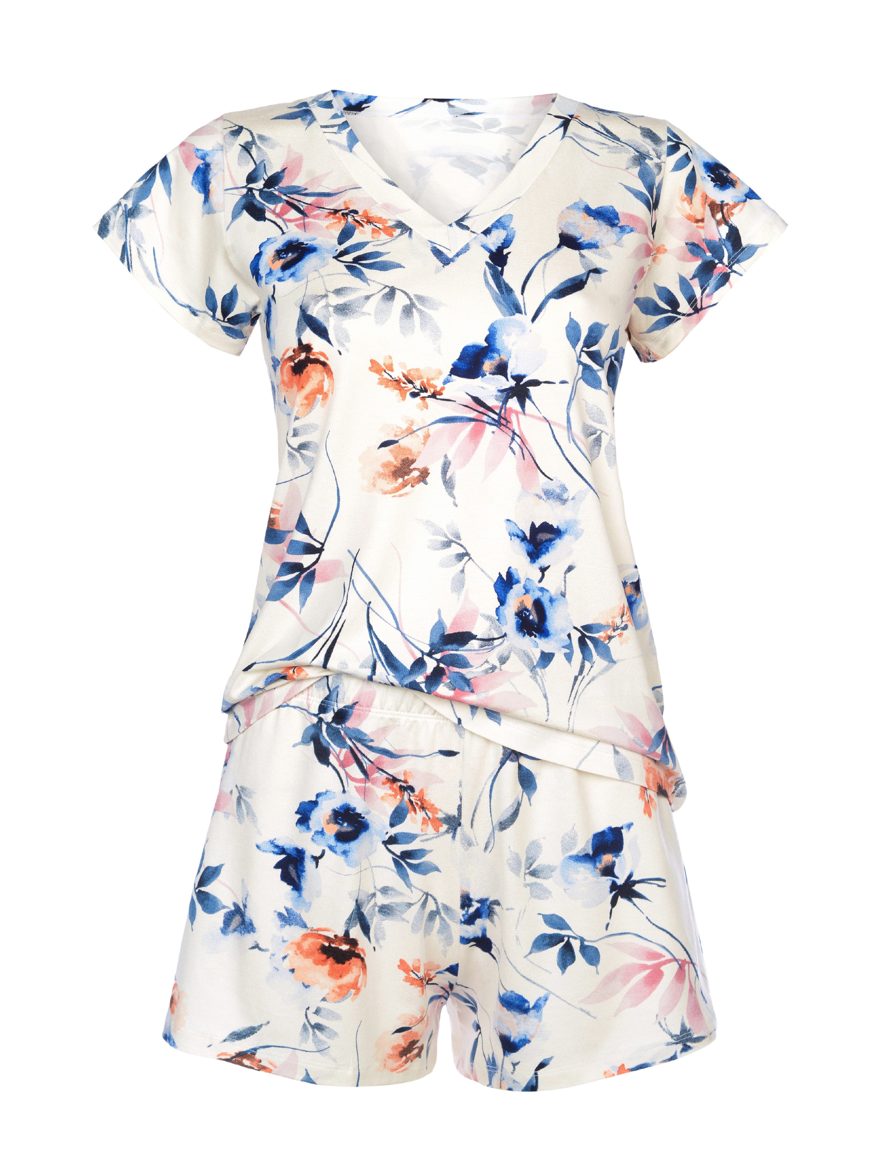 Donna Shorty kurzer Schlafanzug mit floralem Print in Blau-Tönen (2 tlg) Bl günstig online kaufen