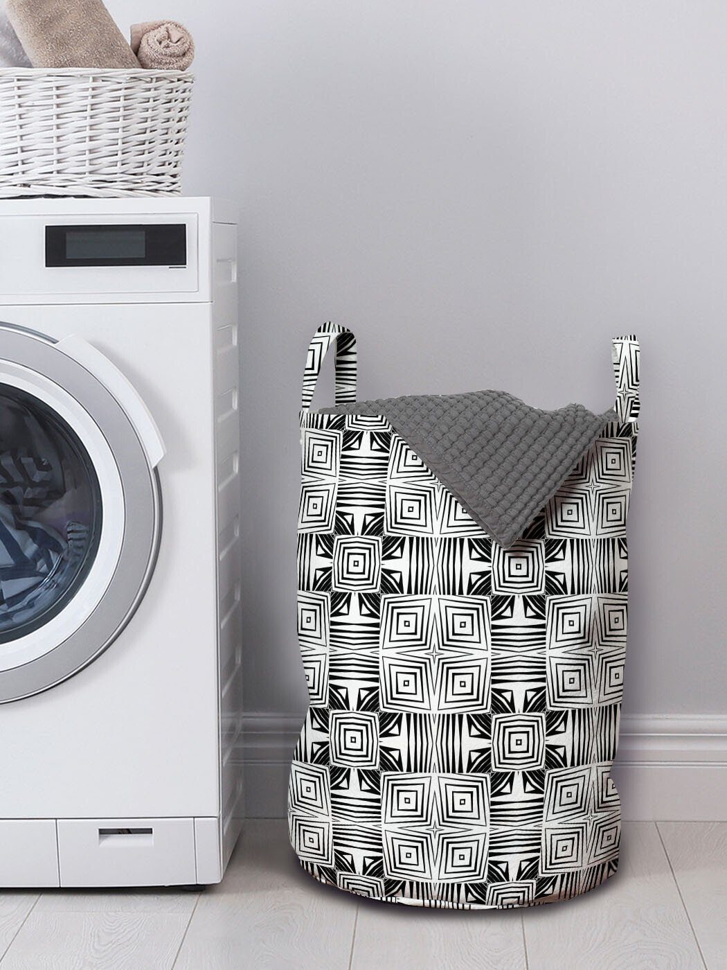 Abakuhaus Wäschesäckchen Formen: Griffen Quadrate Wäschekorb für Konzentrische mit Geometrisch Waschsalons, Kordelzugverschluss