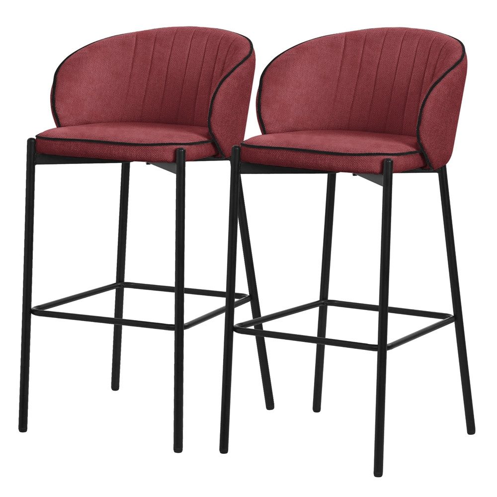 ML-DESIGN Barhocker Gepolsterter Barstuhl mit Metallgestell Rückenlehne und Fußstütze (2 St), Bistrohocker 2er Set Rot Stoffbezug Tresenhocker Küchenhocker