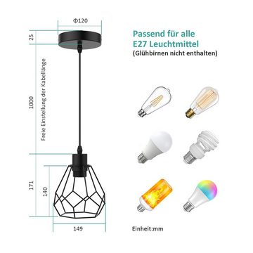 EMKE Pendelleuchte Retro Hängelampe Pendelleuchte aus Metall Industrial Hängelampe, Geometrischem Design Lampenschirm für E27 (Glühbirne nicht enthalten)