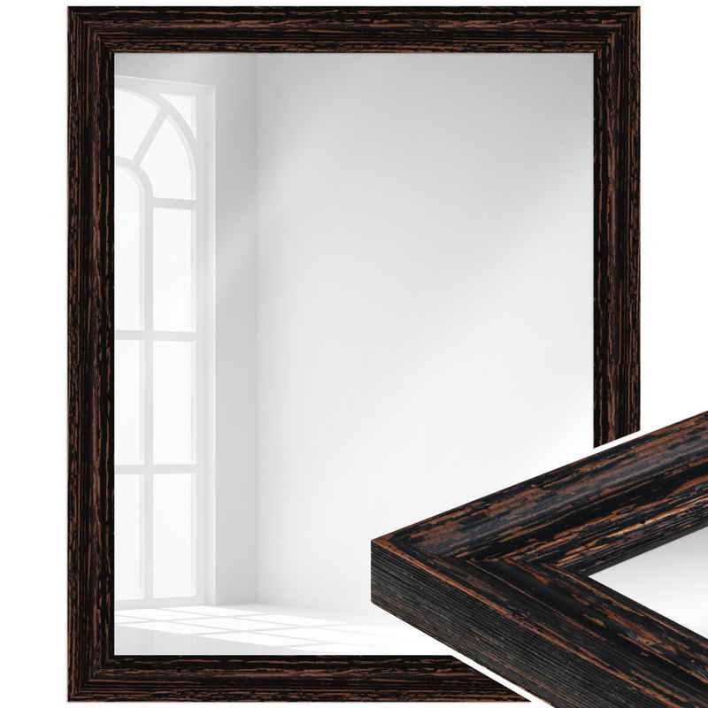 WANDStyle Настінне дзеркало H740, Schwarz, aus Massivholz im Shabby Chic Stil