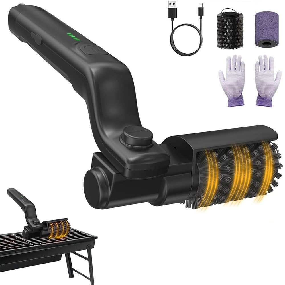 AFKSMILE Grillbürste Elektrische Grillbürste, Kabelloser Grillreiniger mit 180° Winkel, Edelstahl-Bürstenkopf & Reinigungsschwamm, Für Grillrost & alle Grills