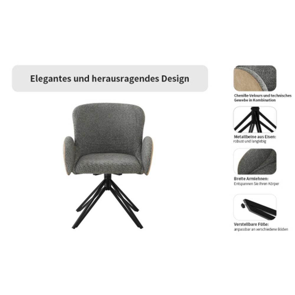 XDeer Stuhl 2 StückWohnzimmerstuhl, Esszimmerstuhl, Schminkstuhl, Stuhl, modernen Modestil,Stuhl mit Armlehnen, 360-Grad-Drehstuhl