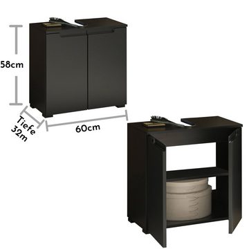 freiraum Waschbeckenunterschrank Spice in Schwarz matt mit 2 Türen. Abmessungen (BxHxT) 60x57x32 cm