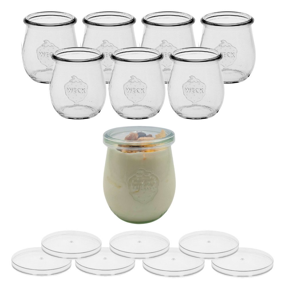 mikken Joghurtgläser 8er Set WECK Dessertgläser 220 ml Joghurtglas mit Frischhaltedeckel, (8er Set)